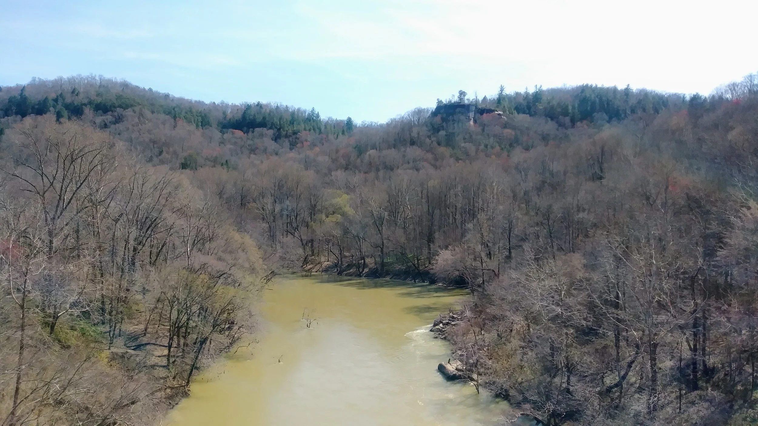 Looking up to Catawba Overlook from Blue Heron Bridge