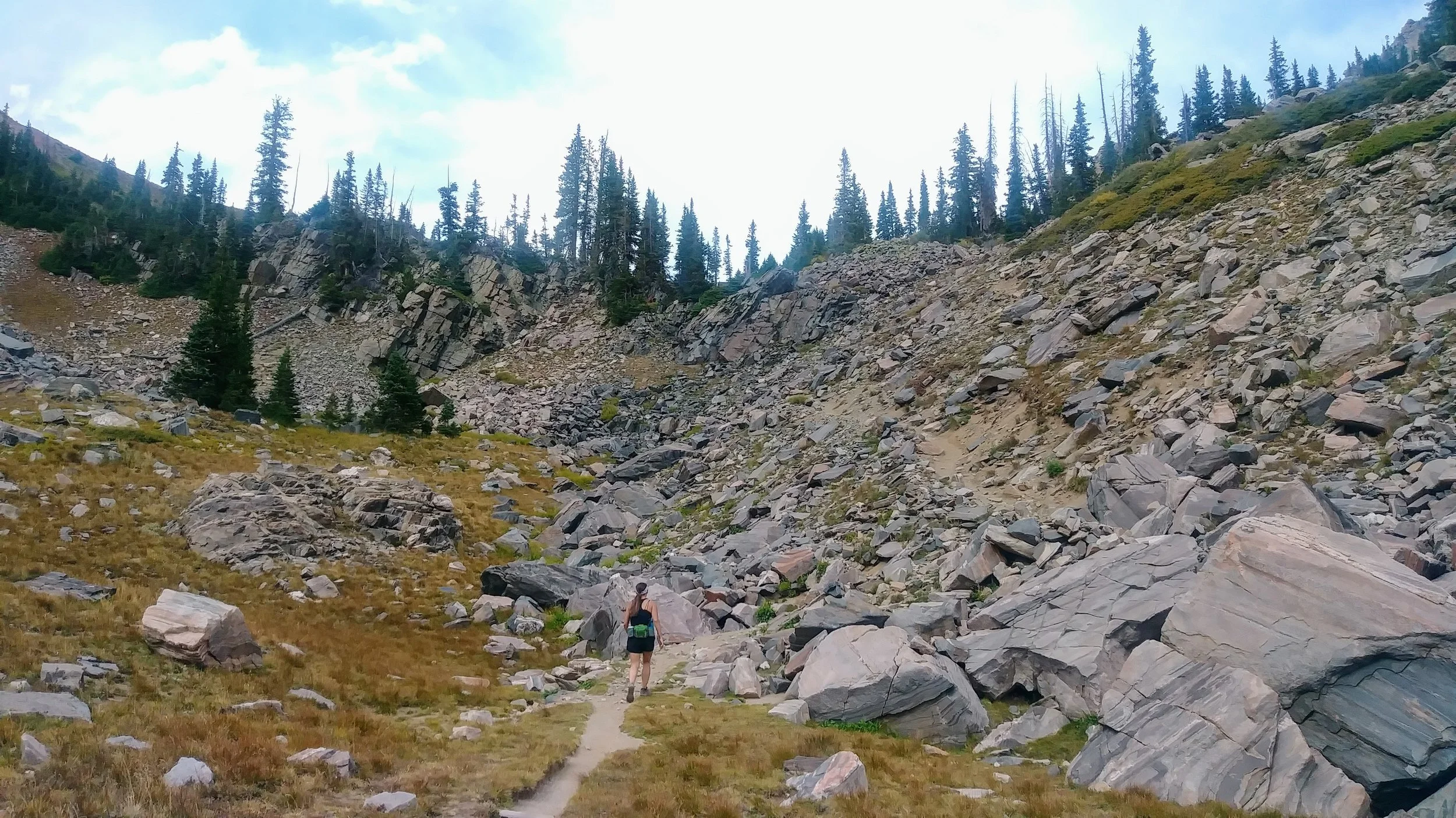 A rocky final ascent to Gilpin Lake
