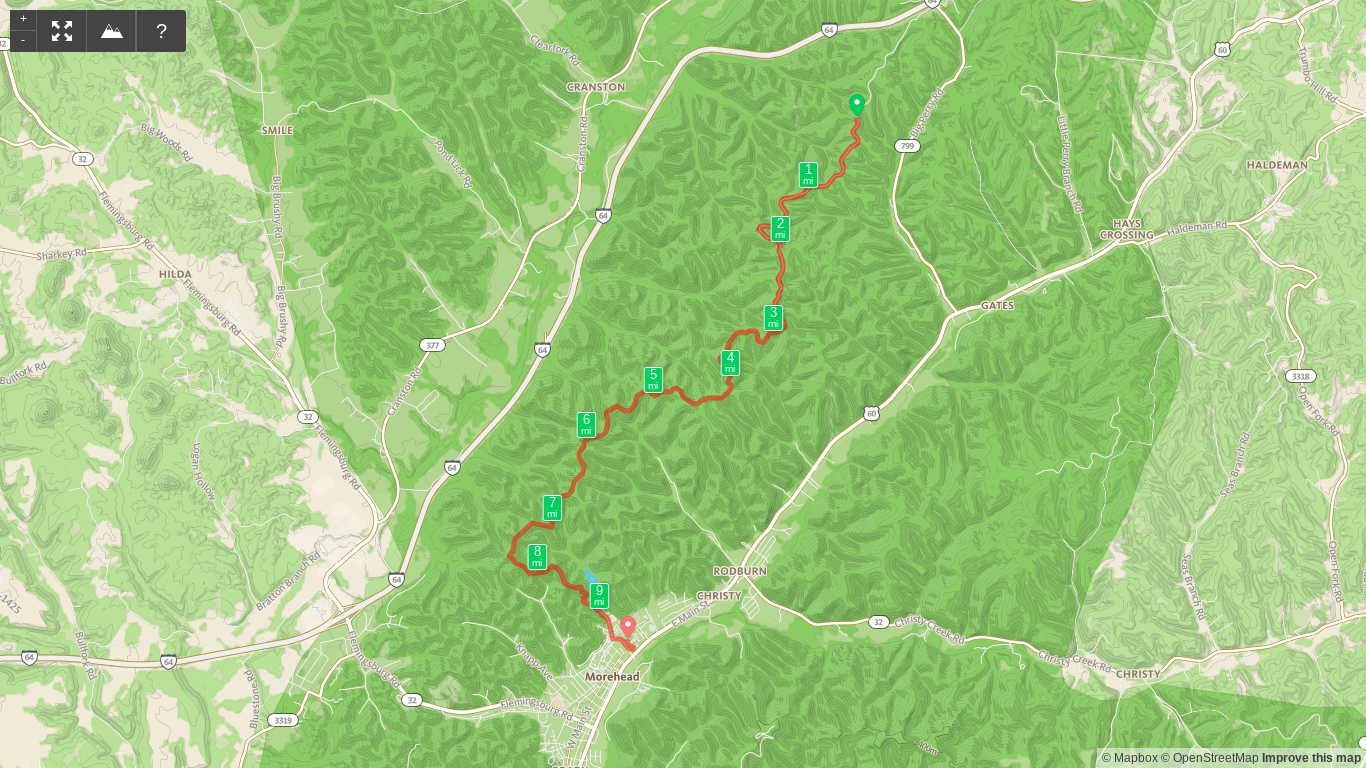 Map of Sheltowee Trace Day 3 - FR-977 to Morehead