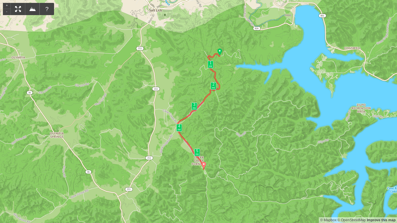 Map of Sheltowee Trace Day 4 - Sulfur Branch Road to Clear Creek Campground