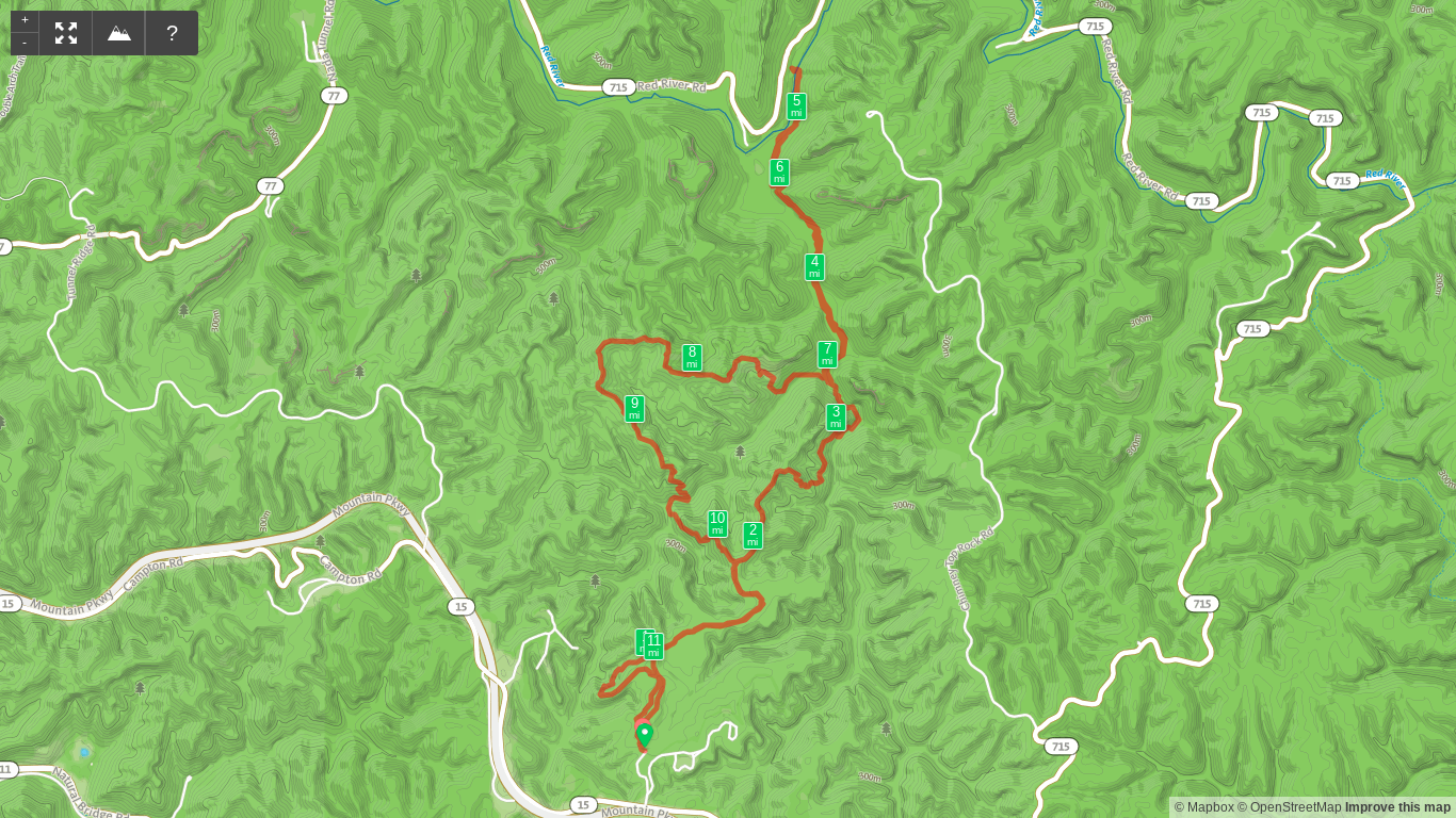 Map of Koomer Ridge Loop Plus Sheltowee Footbridge Spur