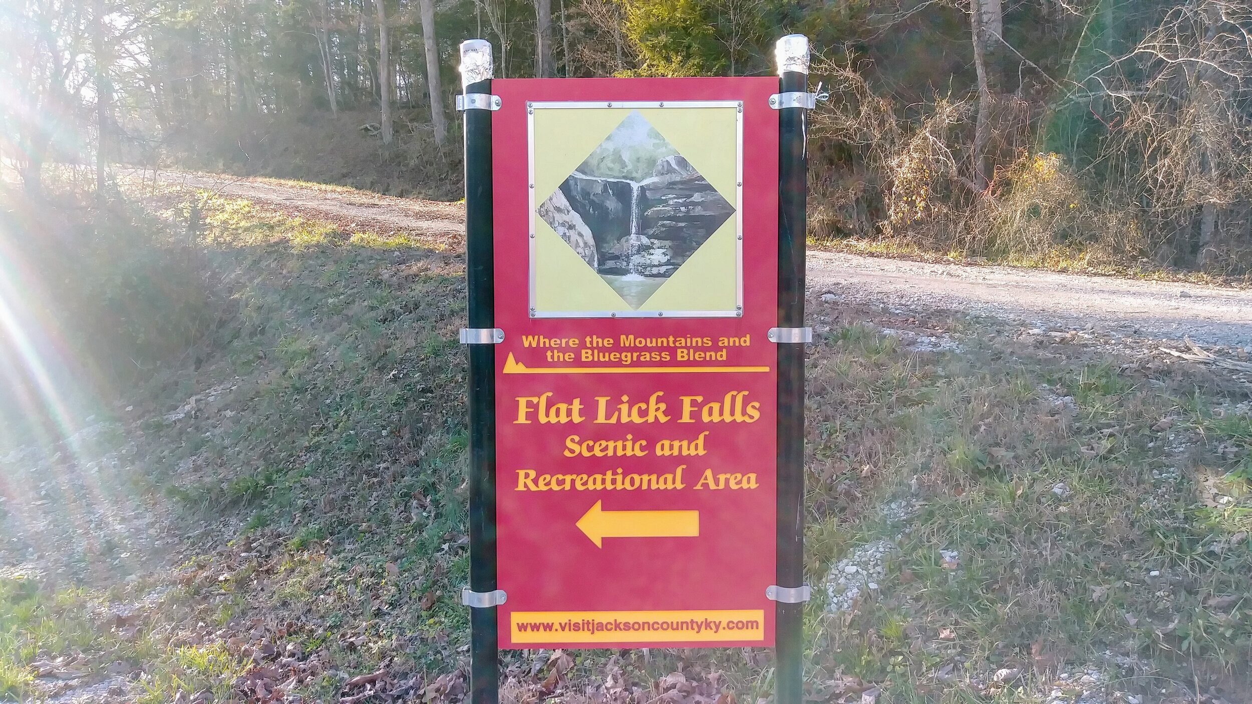 Flat Lick Falls - Road Sign at Recreation Area Entrance - Kentucky Hiker Project.jpg