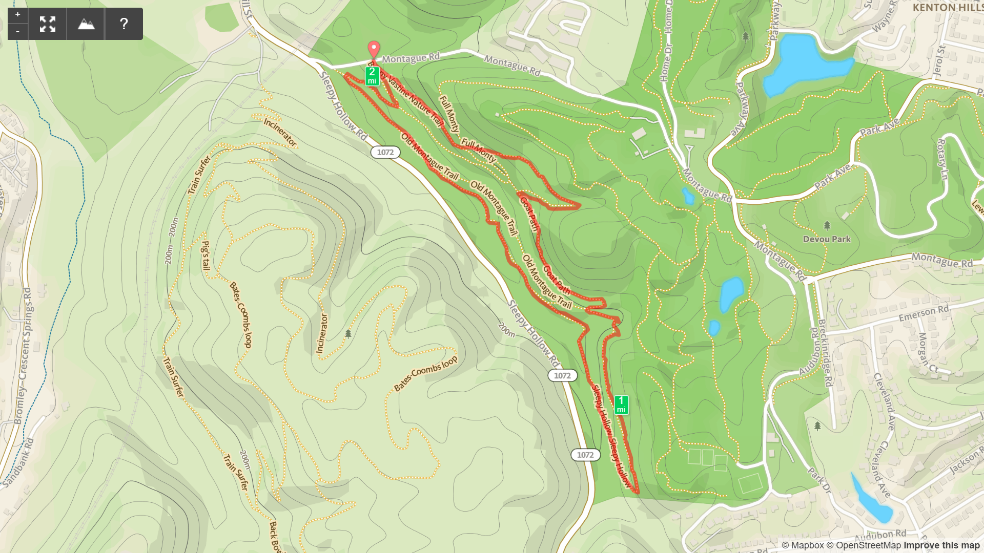 Map of Devou Park Central Loop - Vastine, Goat Path, Sleepy Hollow Trails - Kentucky Hiker Project.png
