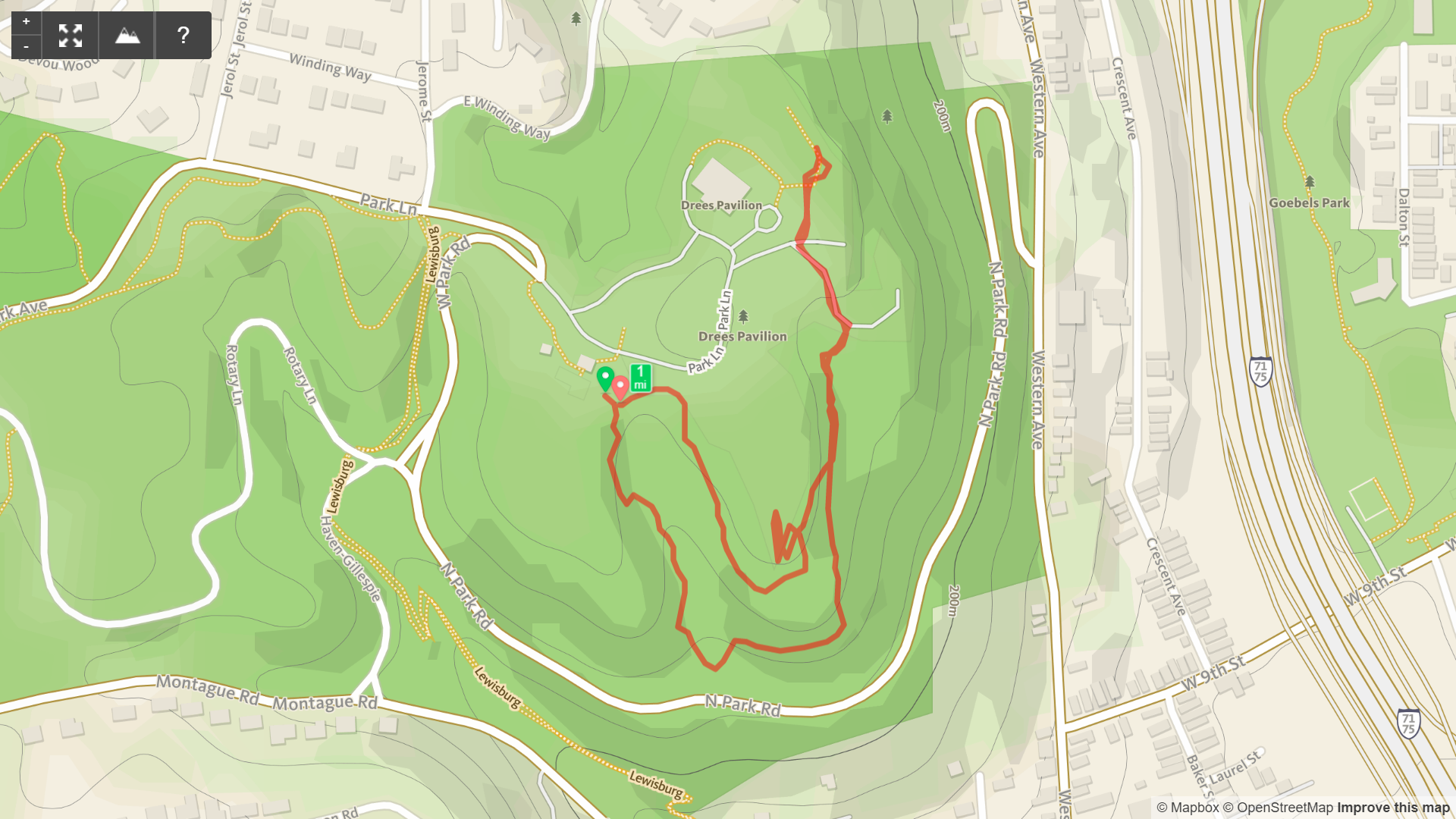 Map of Devou Park East Loop and Overlook - Kentucky Hiker Project.png