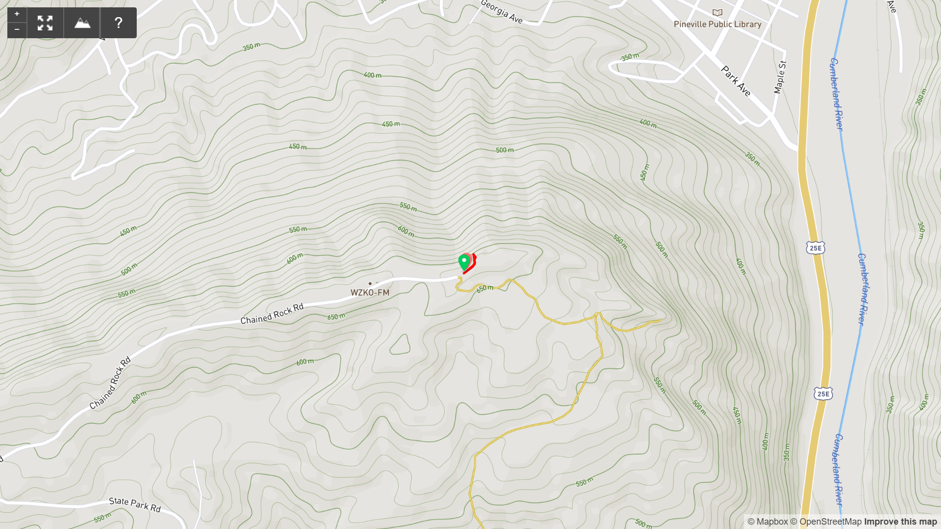 Map of Pineville Overlook Hike, Pine Mountain State Resort Park