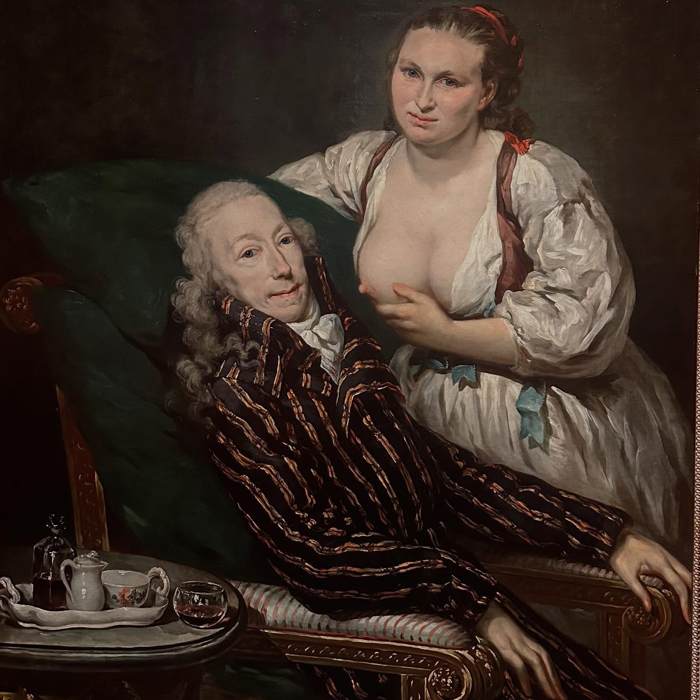 Barbara Krafft Steiner
Roman Charity, 1797
@ngprague 

Great research! A kooky double portrait reprising an ancient trope by a forgotten artist. 
🥛 
I hope many of these paintings pulled from the National Gallery's storage will go on permanent displ