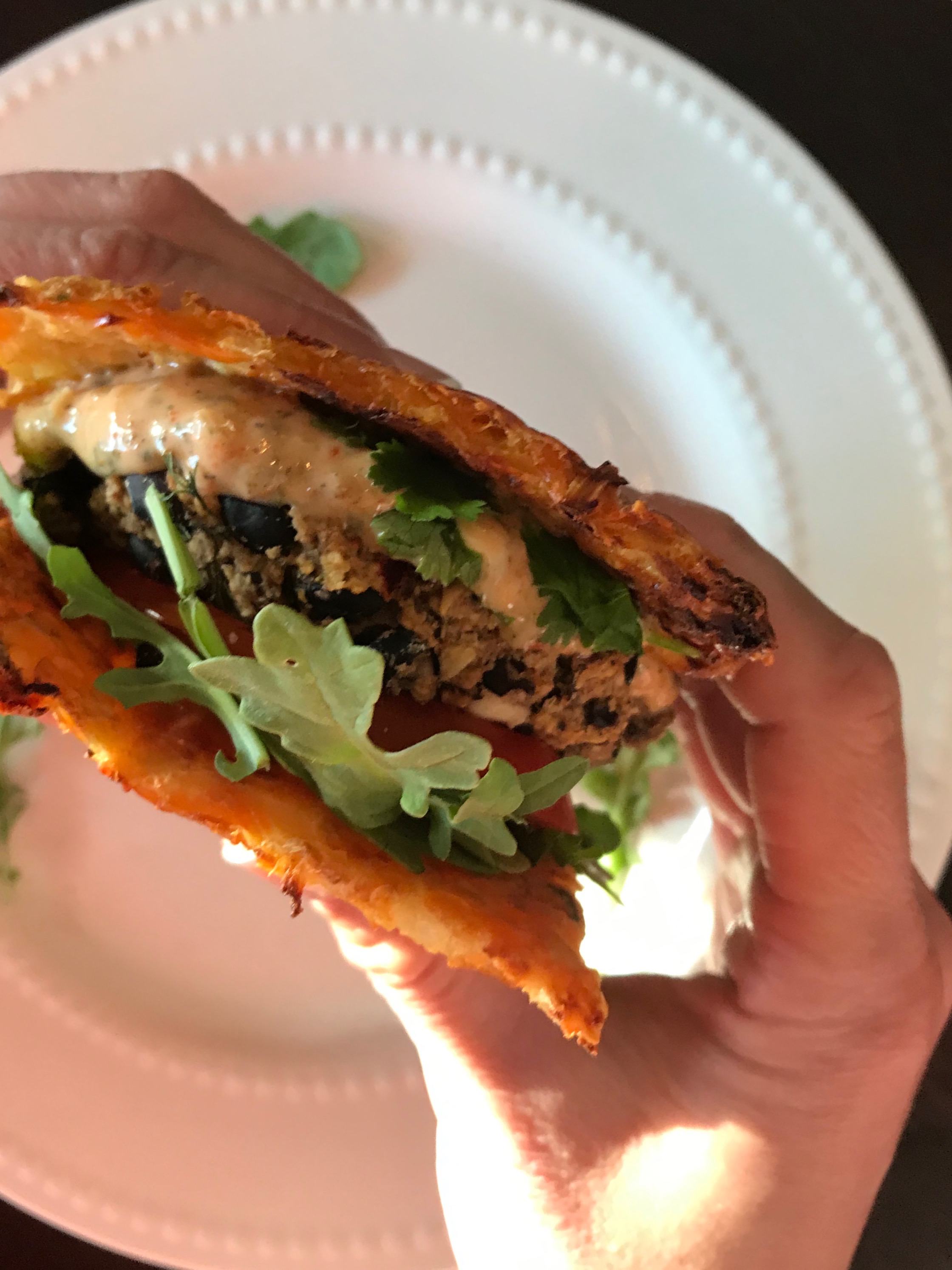 Greek Burger on a Cauli Bun