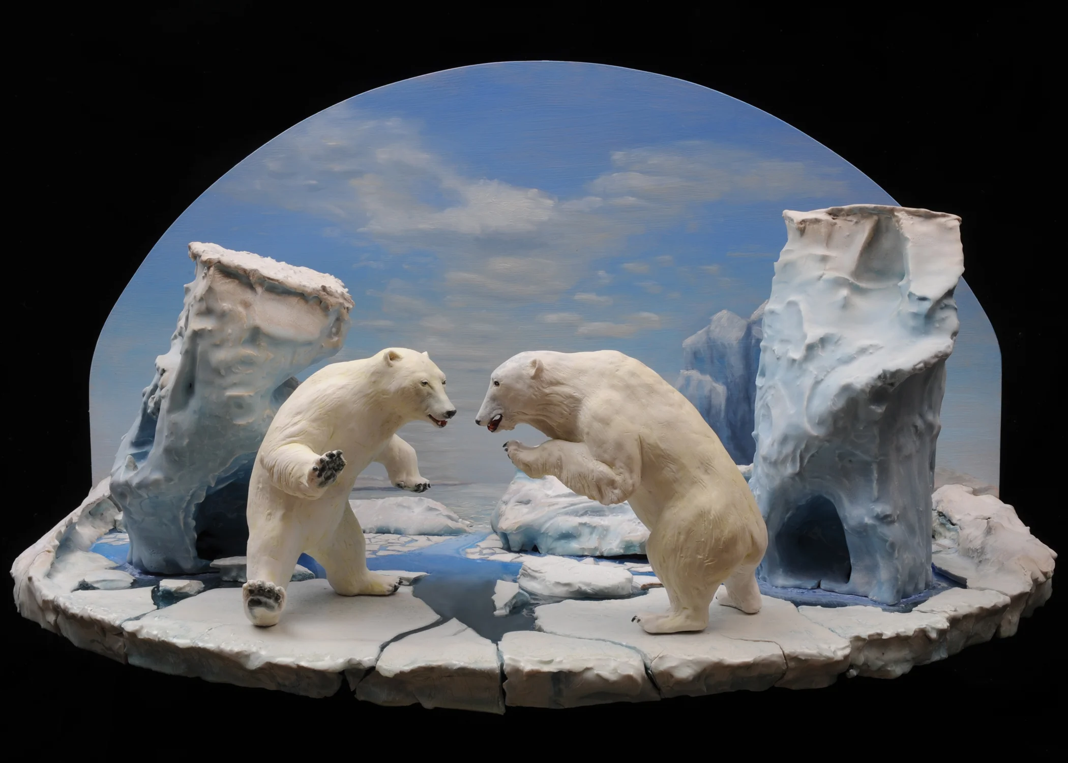  Pizzly  Diarama  Porcelain, oil on linen, resin, wood panel  36” x 18” x 12” 