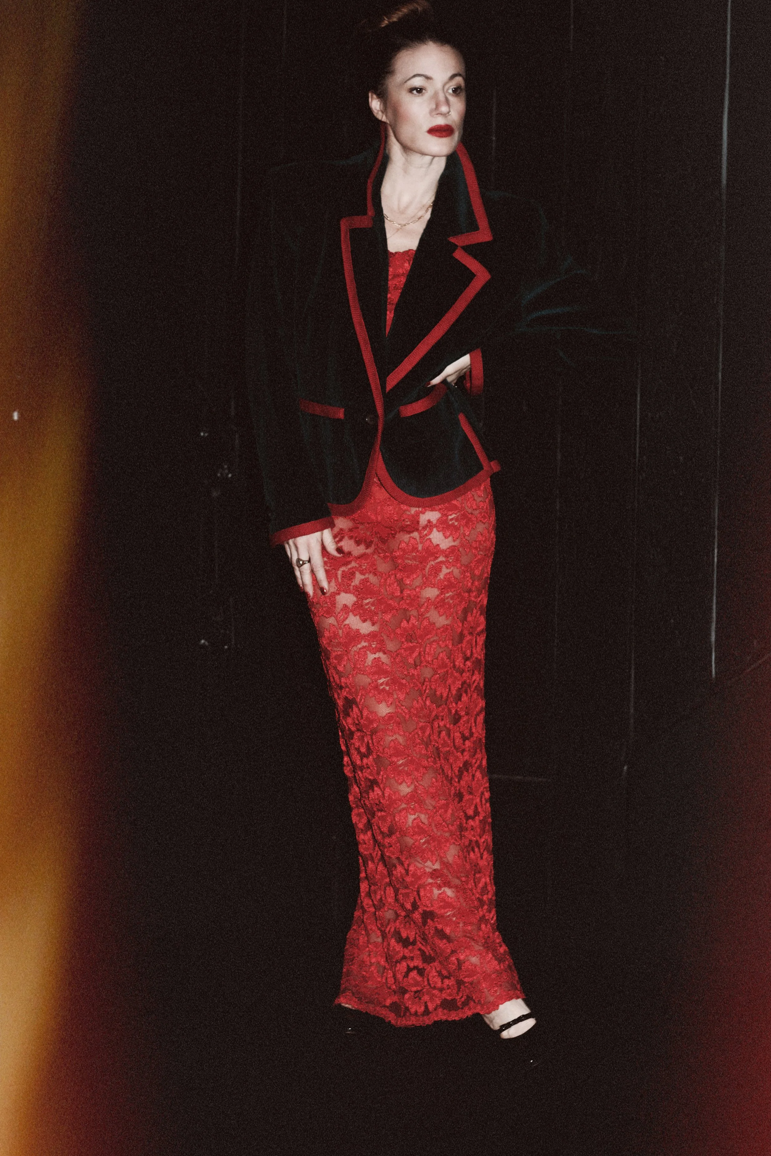 Red Lace Vintage Slip Body Con Maxi Dress