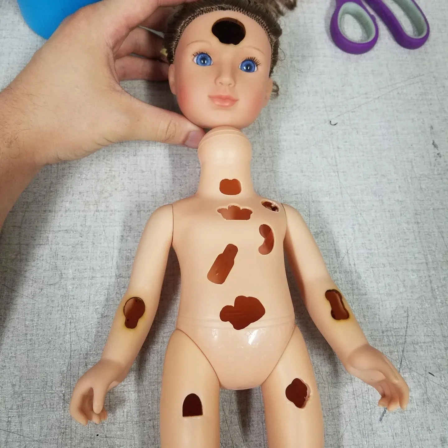 I don't even remember what this was for, but I got to laser a baby doll 😆 for a knockoff operation game