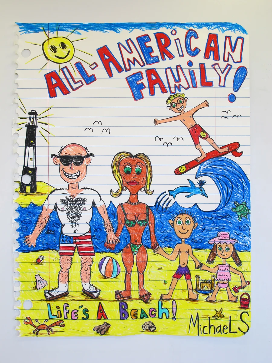 All-American Family XXVI(Life's aBeach!), Crayon, colored pencil on papaer, 170 x 129cm, 2016