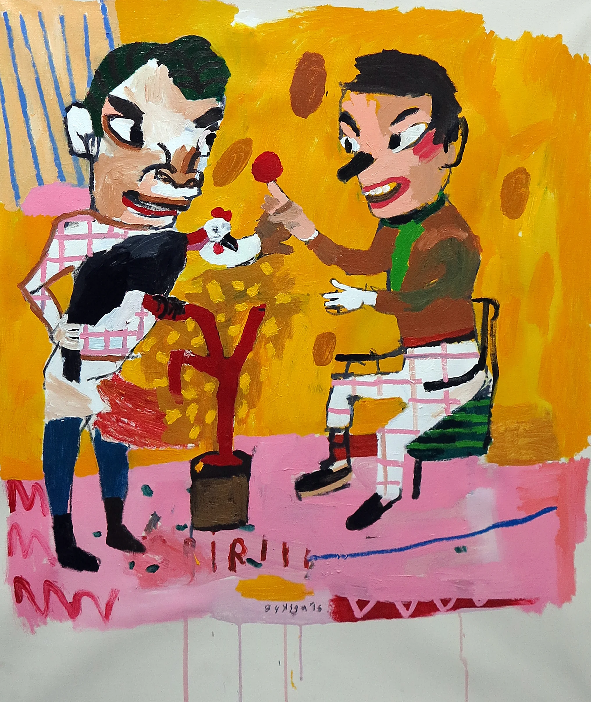 Starsky Brines, hombres de colores, acryl and crayon on canvas, 100x80cm, 2018