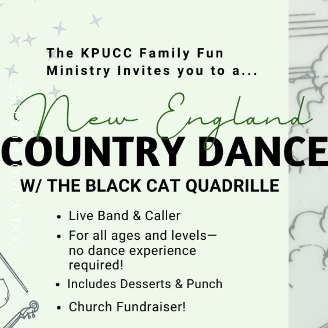 Dance. Laugh. Repeat! Join us in the 1729 Parish House as we learn Contra Dance - a folk dance with deep roots in New England - to the live music of Black Cat Quadrille. ALL AGES are welcome at this family-friendly event. Dessert and Punch are includ