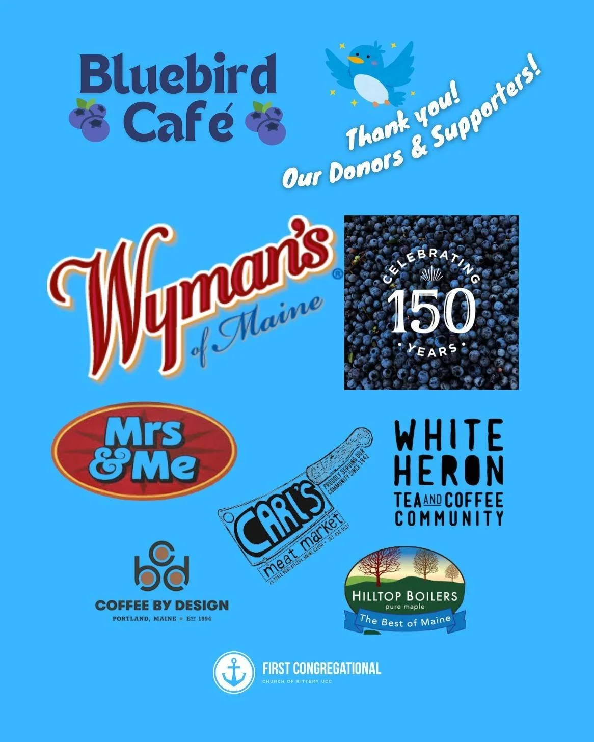 The Blueberry Pancake Breakfast served each year at our Blue Fest Community &amp; Craft Fair would not be possible without the generosity of our donors and supporting businesses. We want to express our deep gratitude to Wyman's of Maine (@wymansfruit