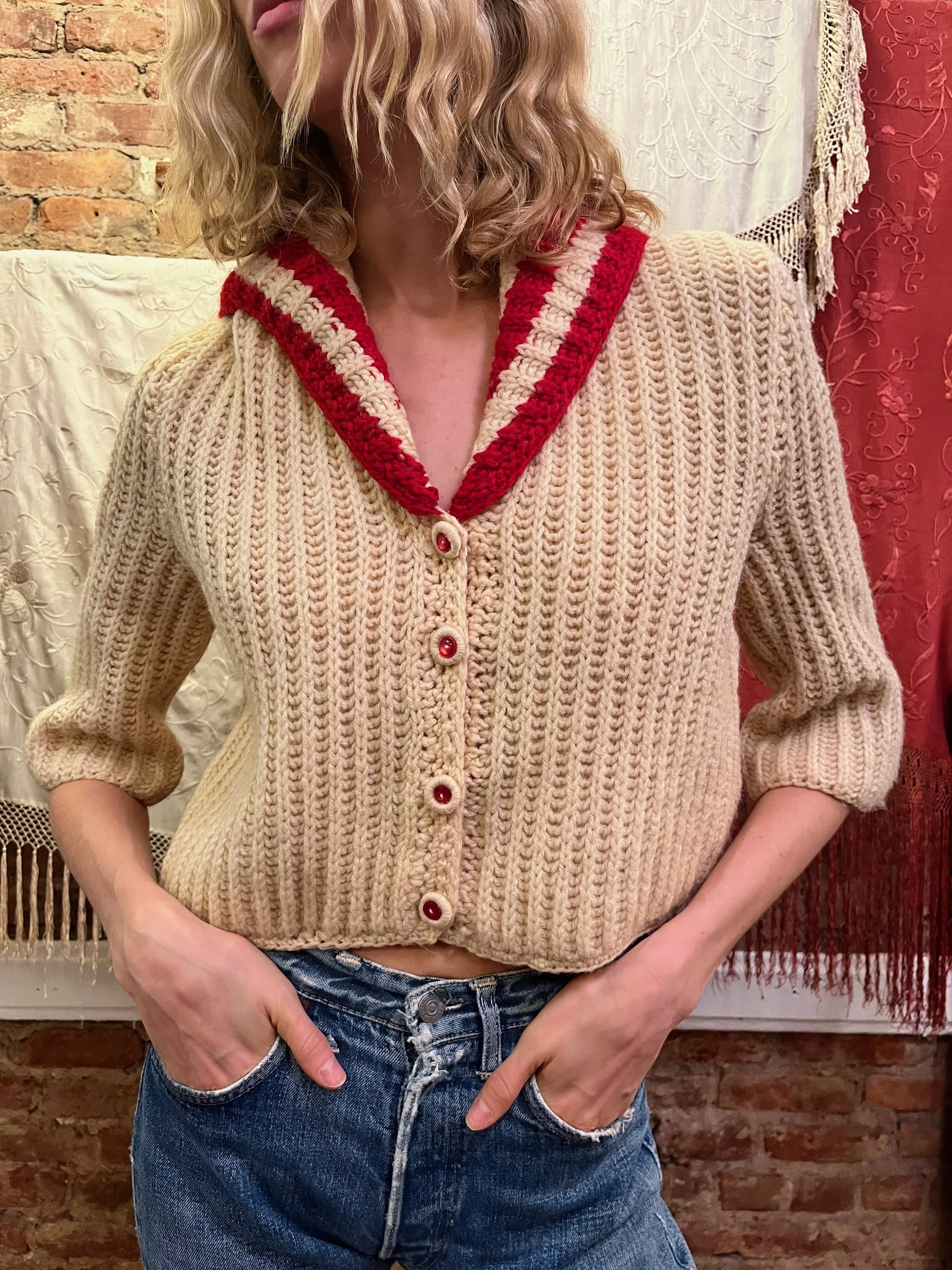 Cream & Red Sweater