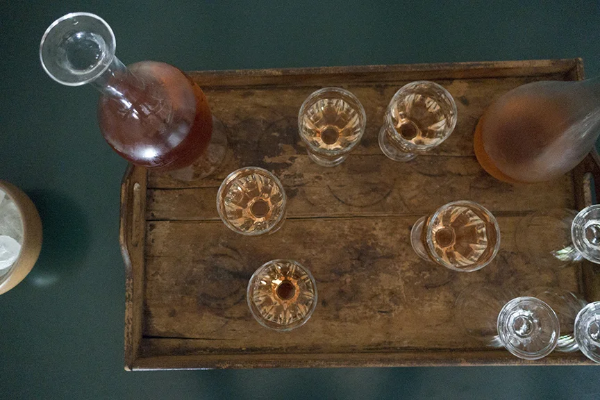 Rose wine from Provence served in crystal carafes