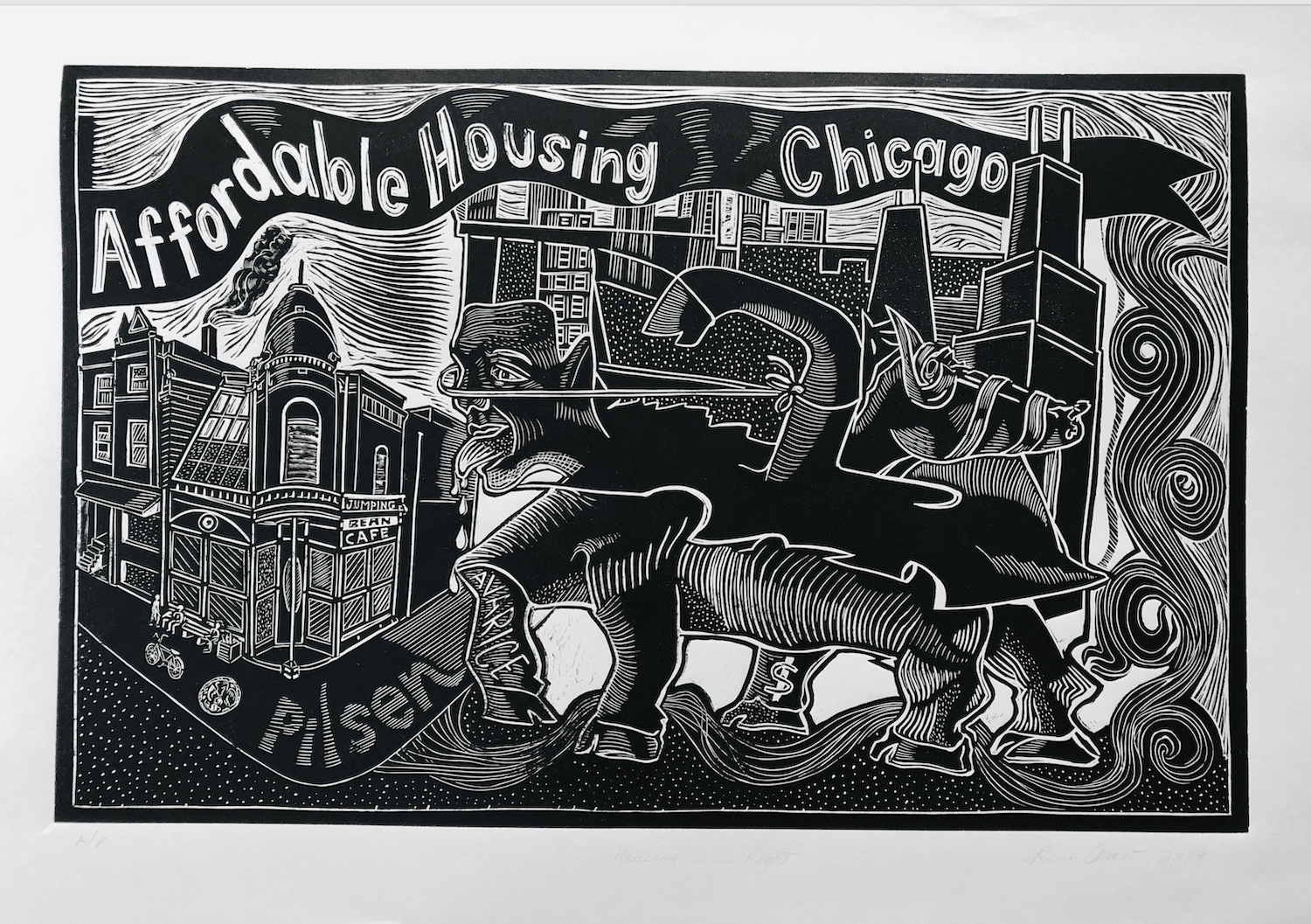 Housing is a Right, 2019 Linocut.Rene Arceo.jpg