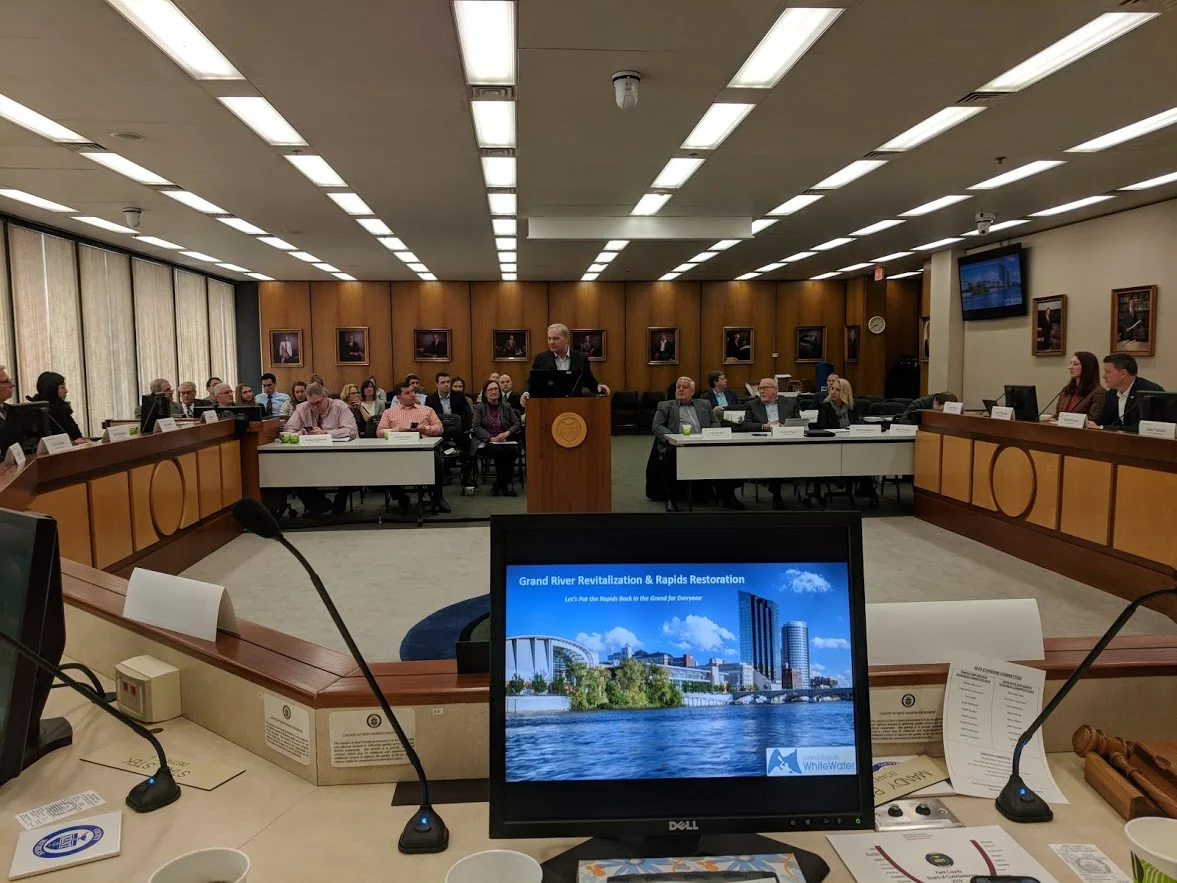 Steve Heacock, President and CEO of Grand Rapids Whitewater presents to the GVMC Board