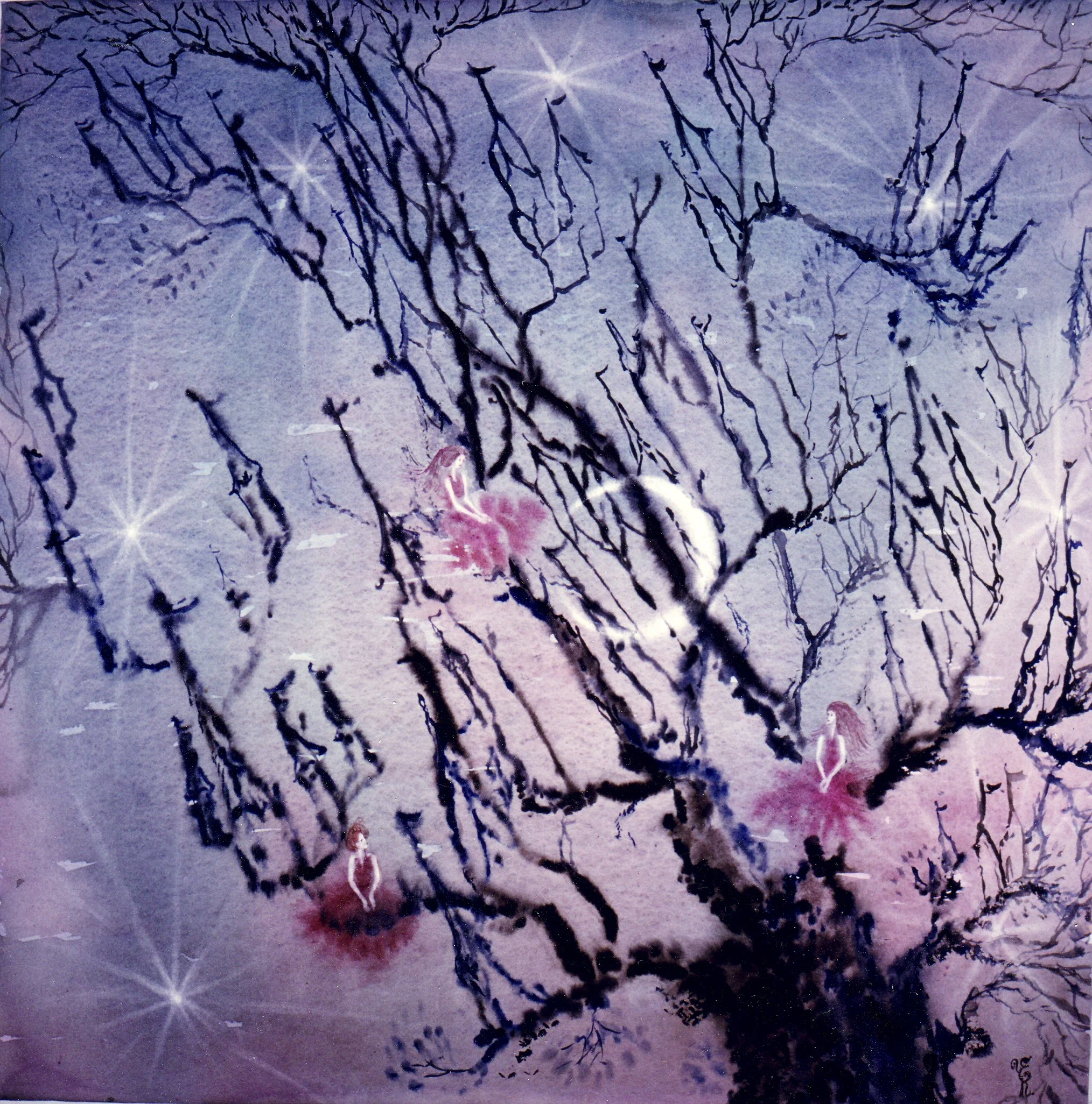 Lullaby to Moon 30"x30", watercolor and ink on paper from Dreams at Dawn Series