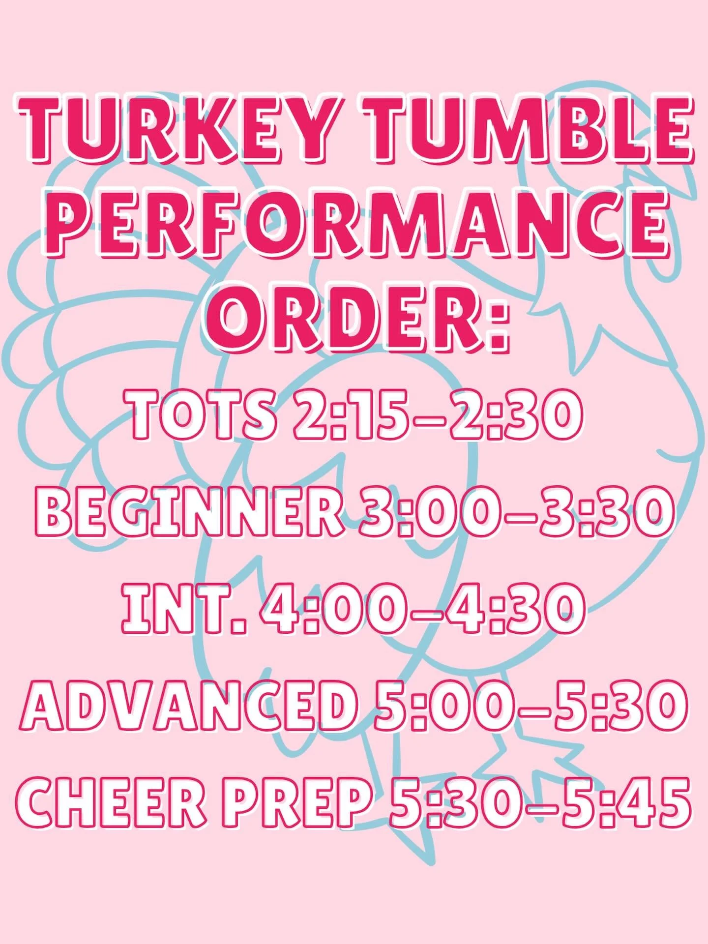 HAPPY TURKEY TUMBLE DAY!!! We can&rsquo;t wait to show you what we&rsquo;ve been working on🩷🩵🤸🏼&zwj;♀️🦃