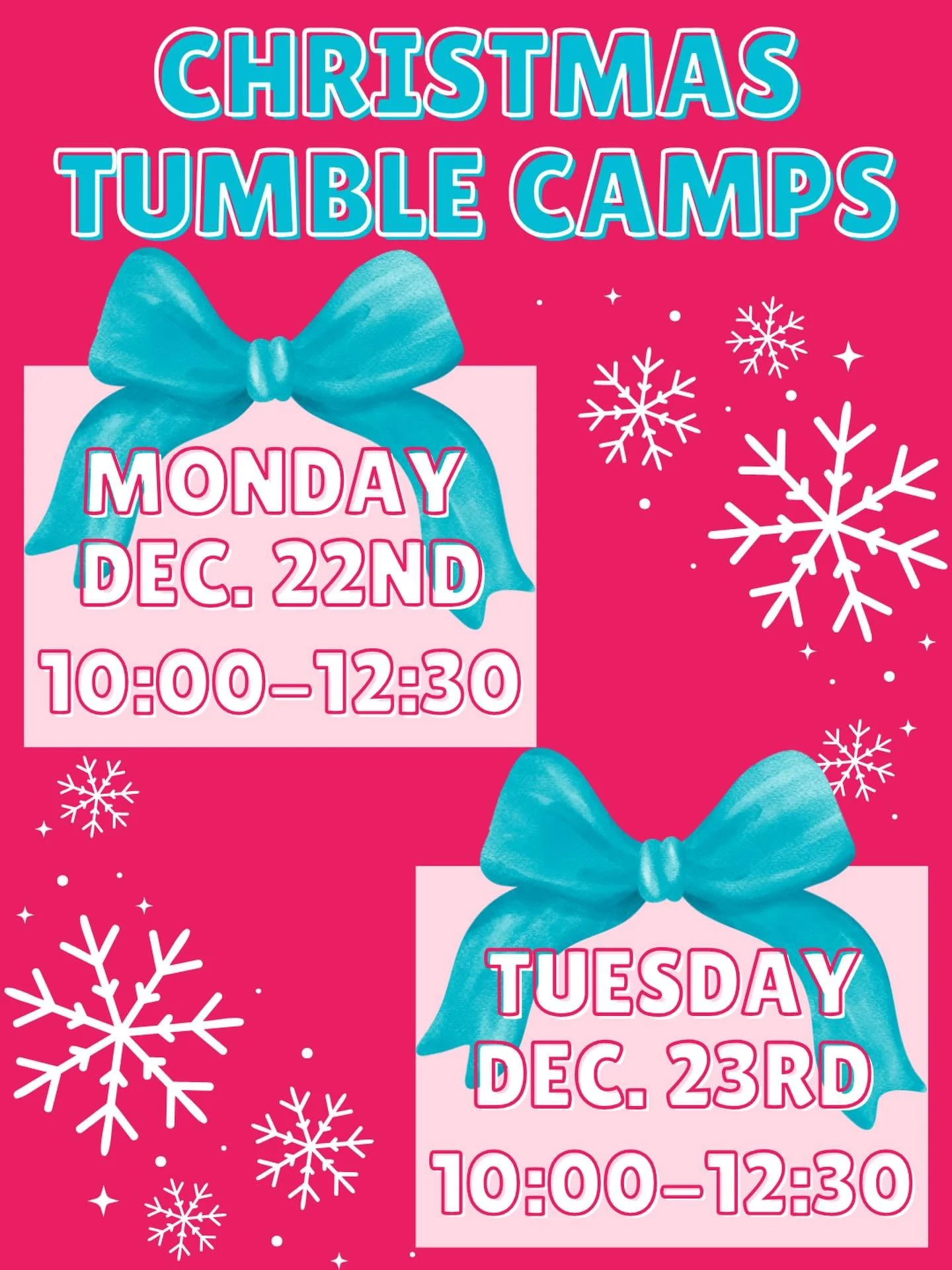 Christmas camps start TOMORROW!!! Enroll online today!!🤸&zwj;♀️🎅🏼🎄