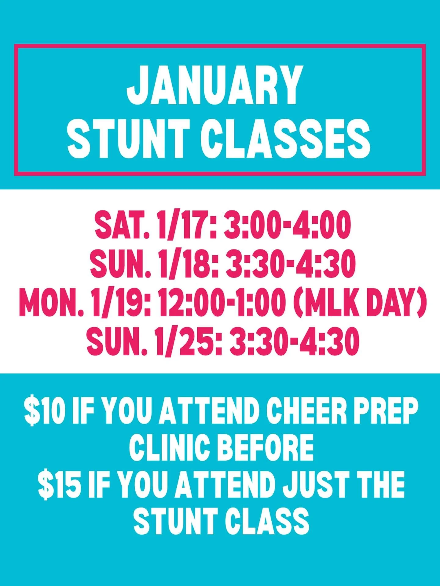 STUNT CLASS INFO!! All stunt classes will be held after cheer prep clinics, but you don&rsquo;t NOT have to attend the cheer prep clinic to attend stunt class!!🤸&zwj;♀️🤸&zwj;♀️🤸&zwj;♀️