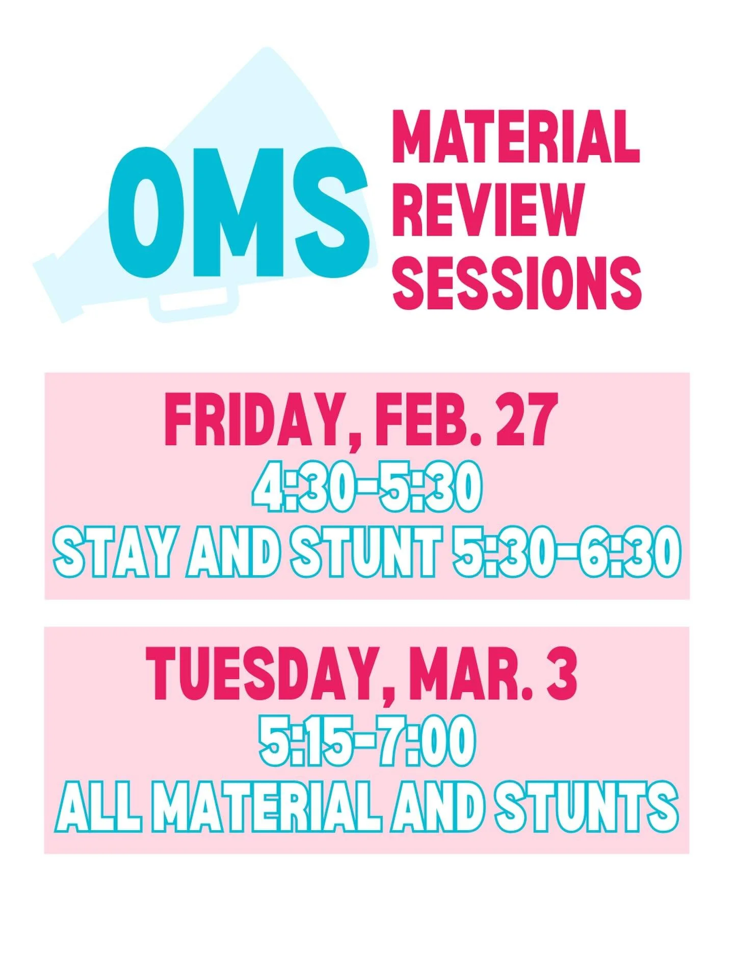 Oxford Middle School clinics to review tryout material!! Only 5 more days until tryouts!!!