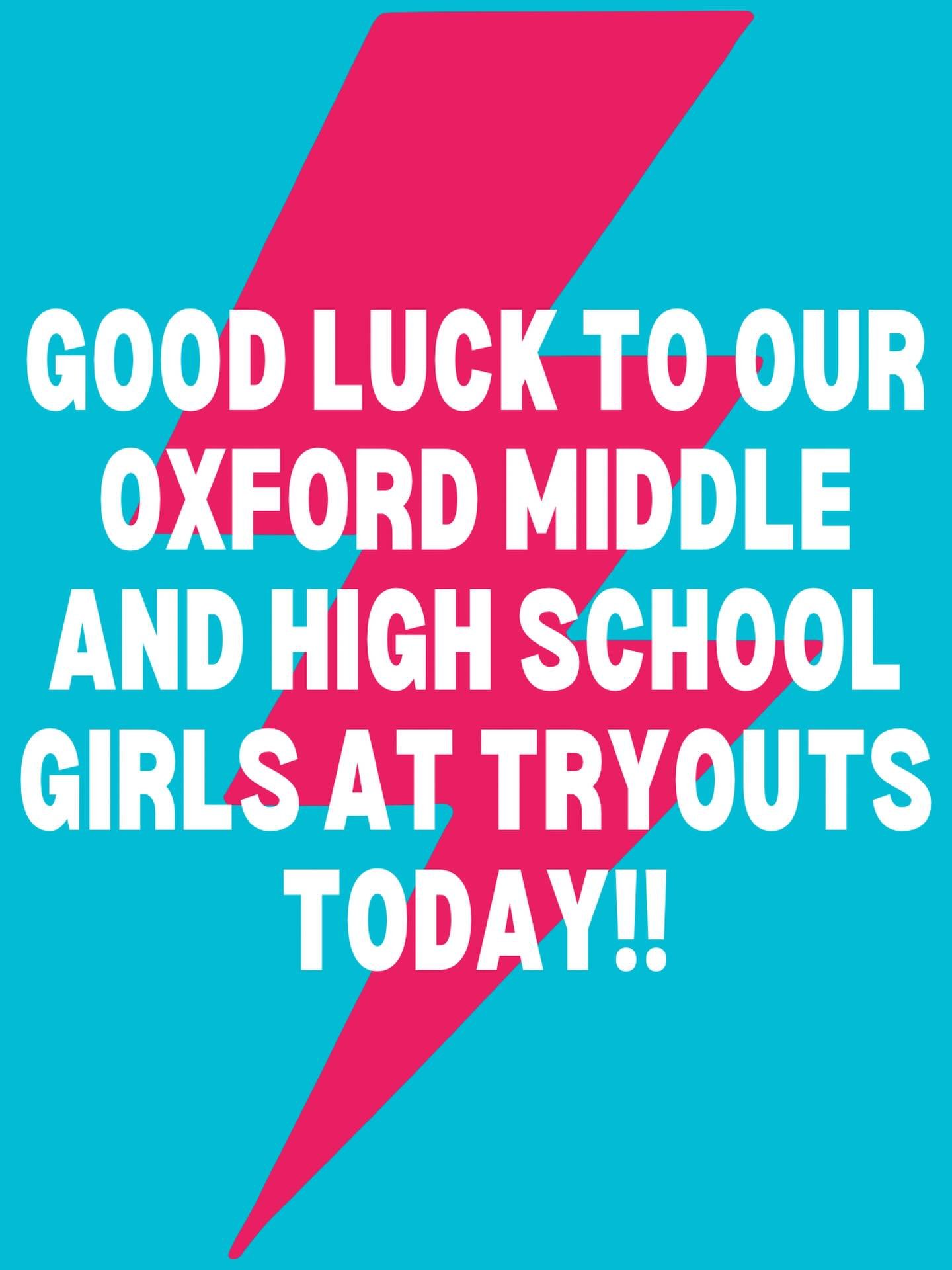 IT&rsquo;S OXFORD TRYOUT DAY!!! We are so very proud of all of y&rsquo;all&rsquo;s hard work these last few months!! Go kill it girls🩵🩷⚡️