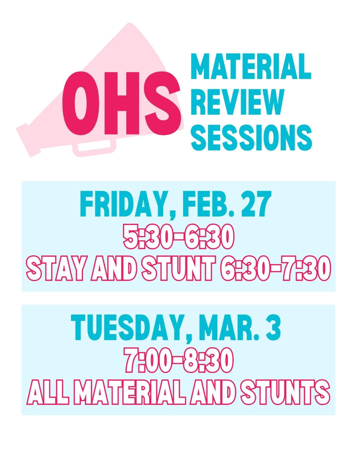 Oxford High School tryout material review clinics!!