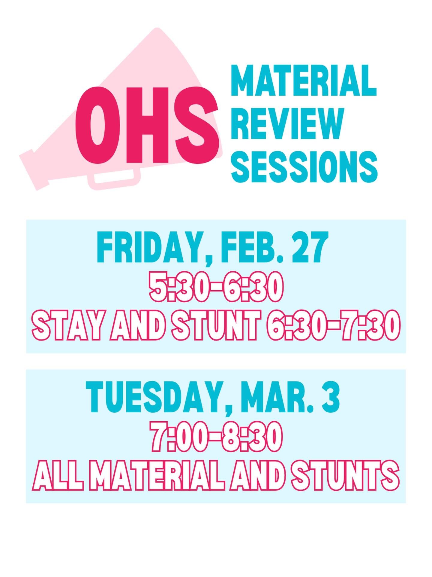 Oxford High School tryout material review clinics!!