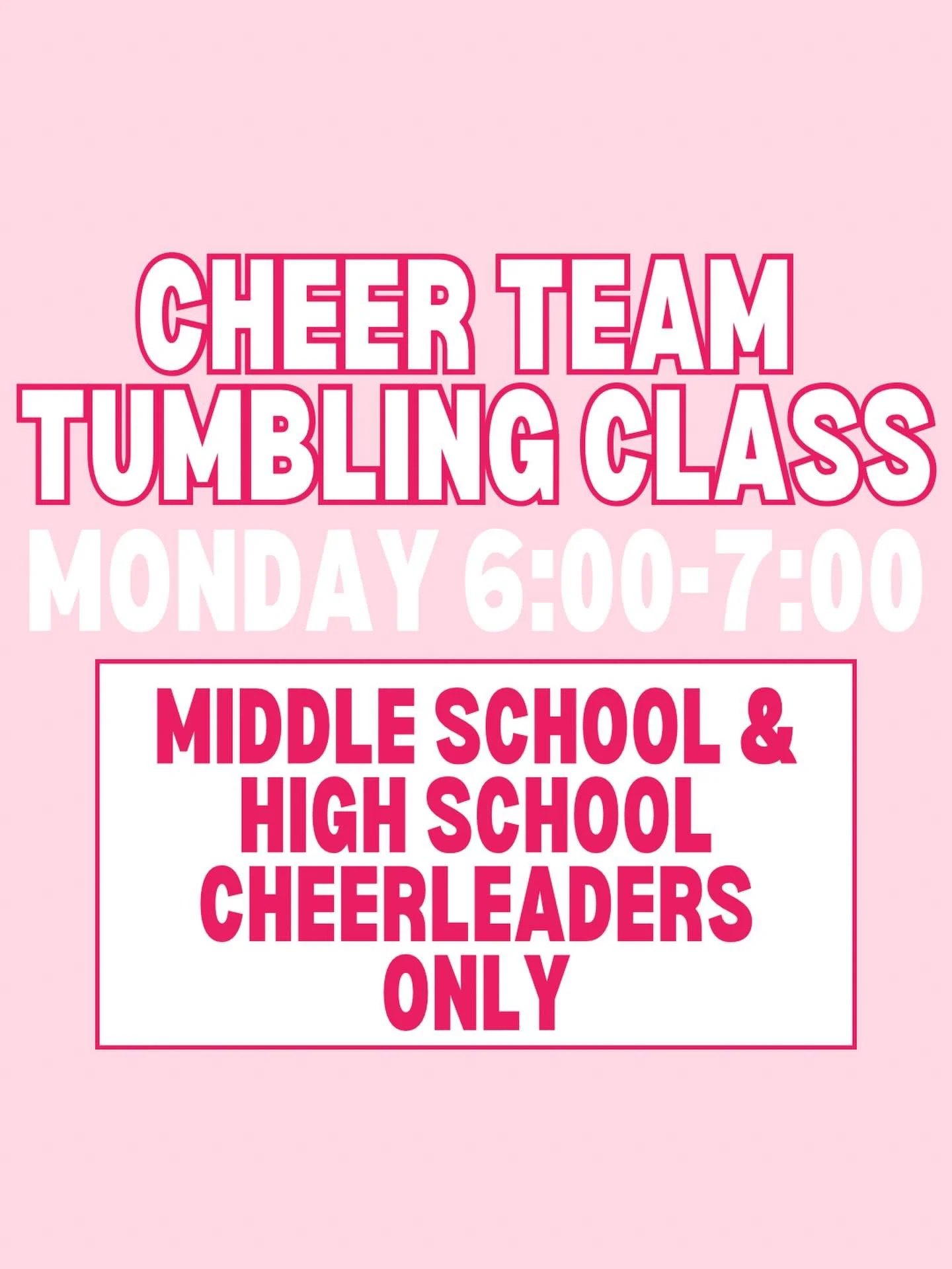 Tumbling class for just middle school and high school cheerleaders every Monday!!