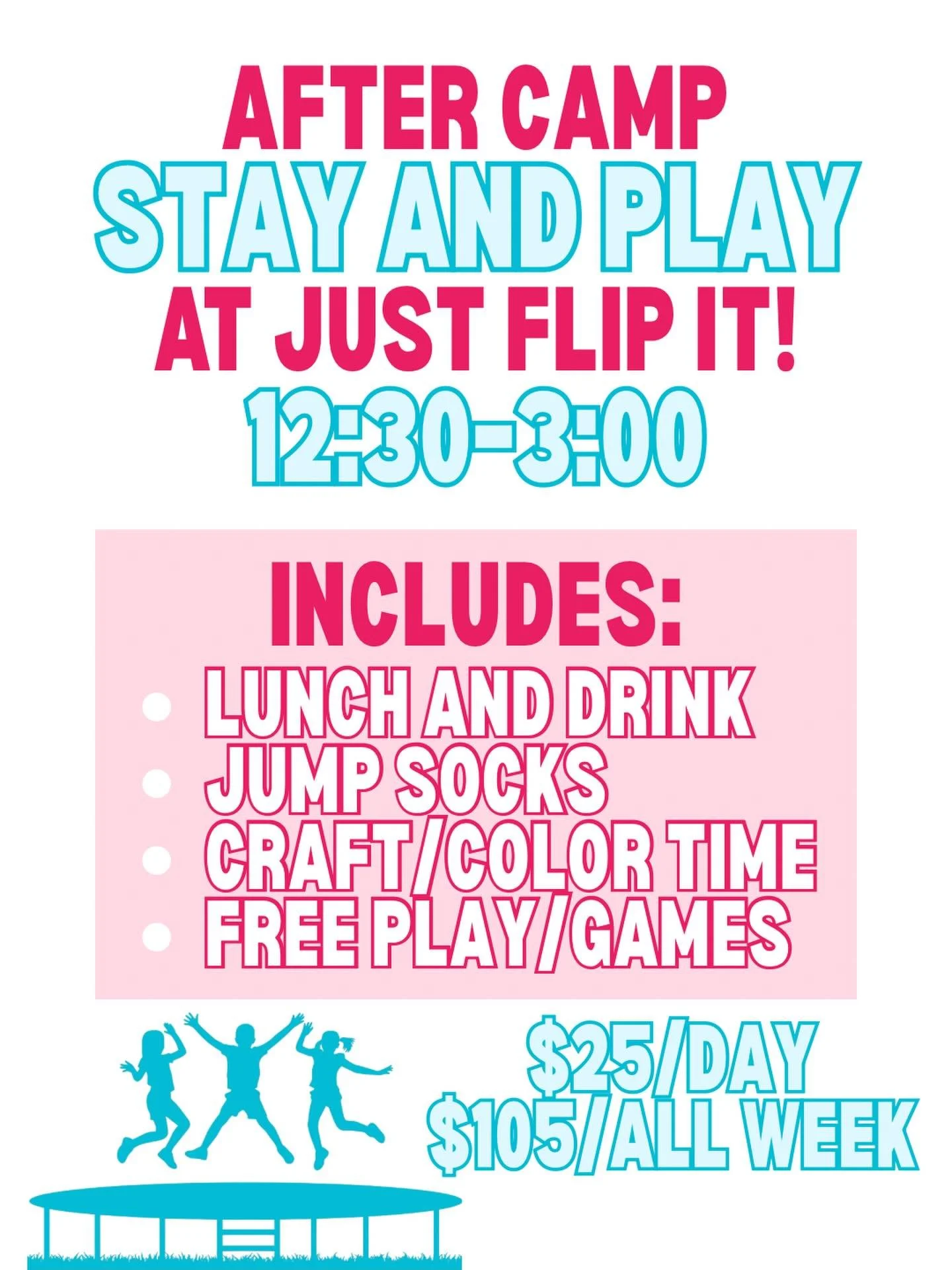 Stay and play at @justflipit_oxms after WINK summer camps!! An instructor will walk those who sign up next door and stay with them while they jump!!