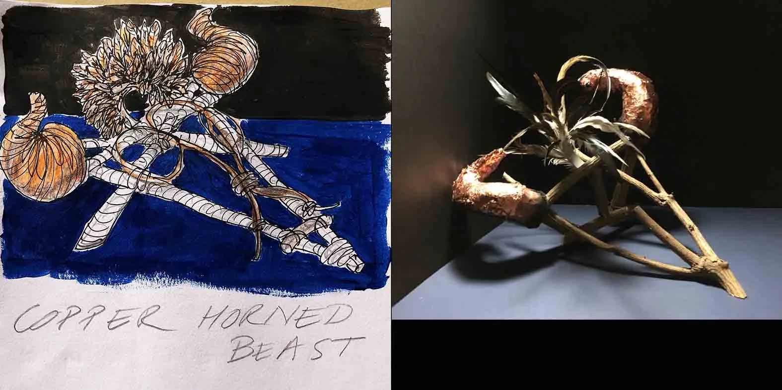 Copper Horned Beast illustration and mock up design
