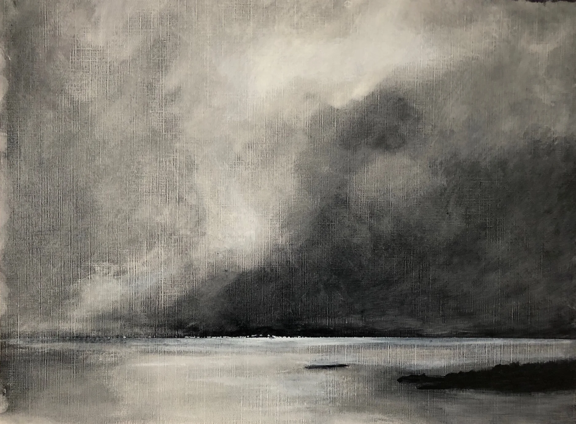 This is done on canvas paper, 16x12", with only Pains Grey, wiping off and a little white added later.