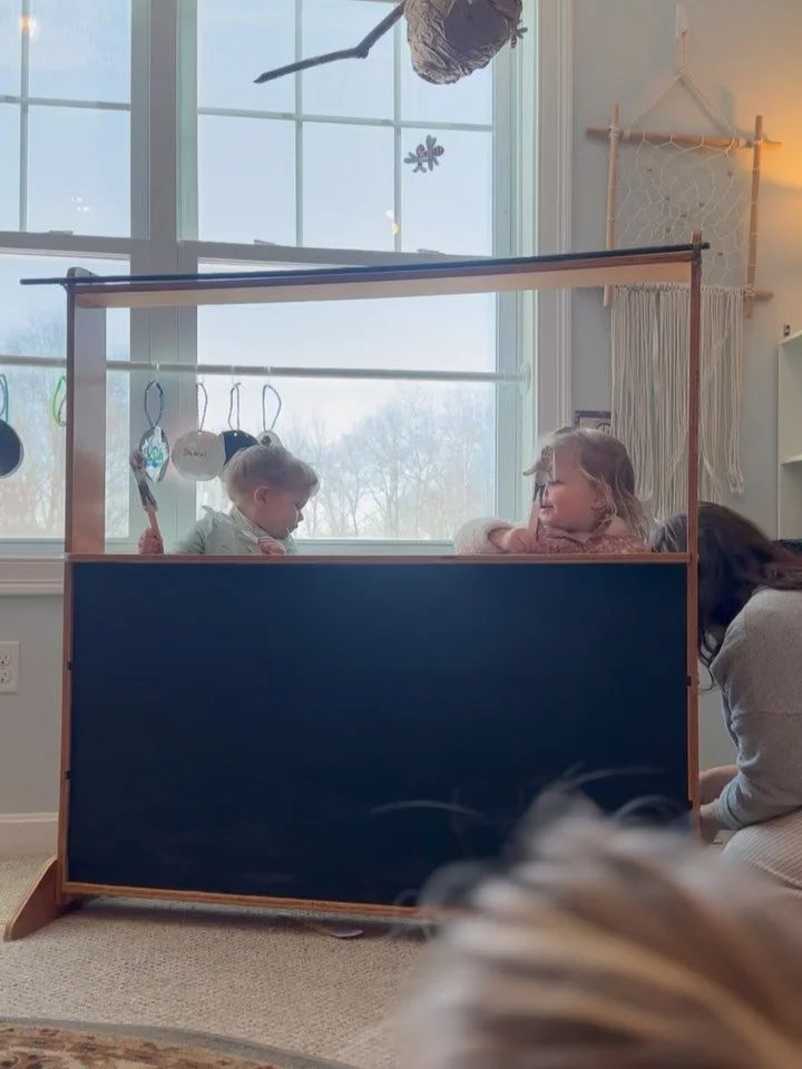 With negative temperatures today we had to opt out of our outdoor time. this means that indoor play needed a bit of a boost! 

One preschool class invited their toddler class neighbors for a puppet show, complete with entrance tickets and puppets tha