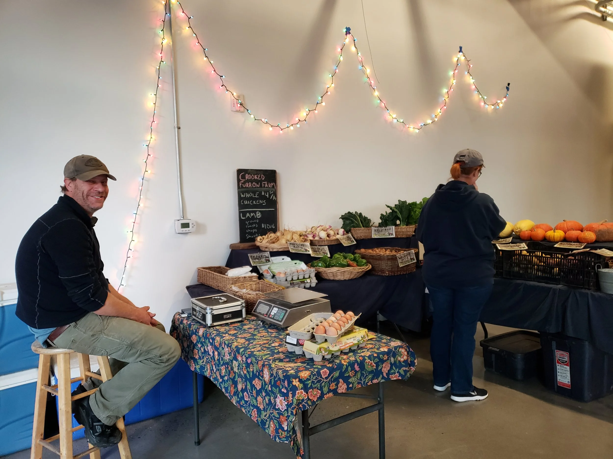 Crooked Furrow Farm had farm fresh eggs, frozen lamb, and plenty of winter veggies!