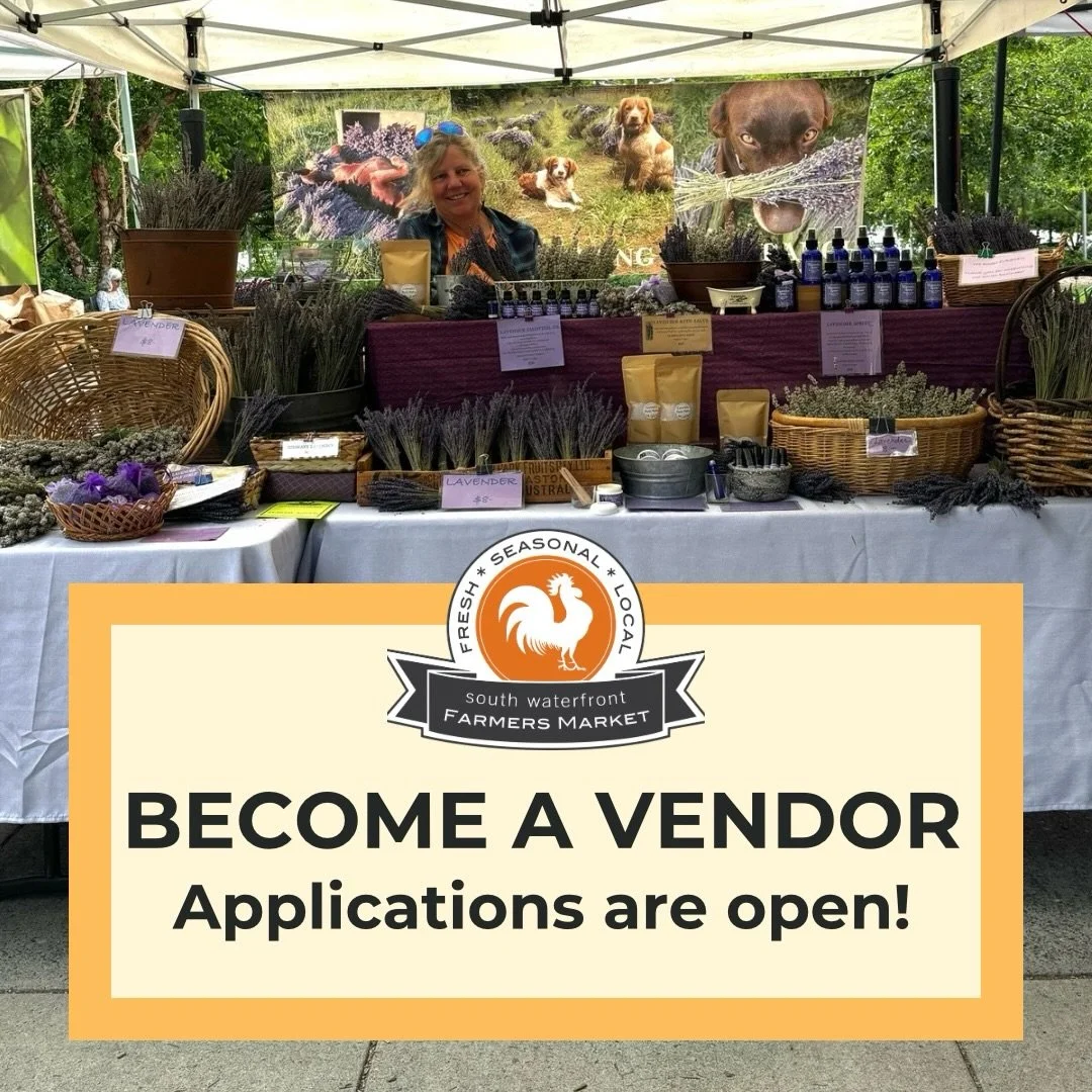 Become a vendor at the South Waterfront Farmers Market, applications are open until February 15th! Click the link in our bio to apply, or visit our website to learn more. 🐓❤️