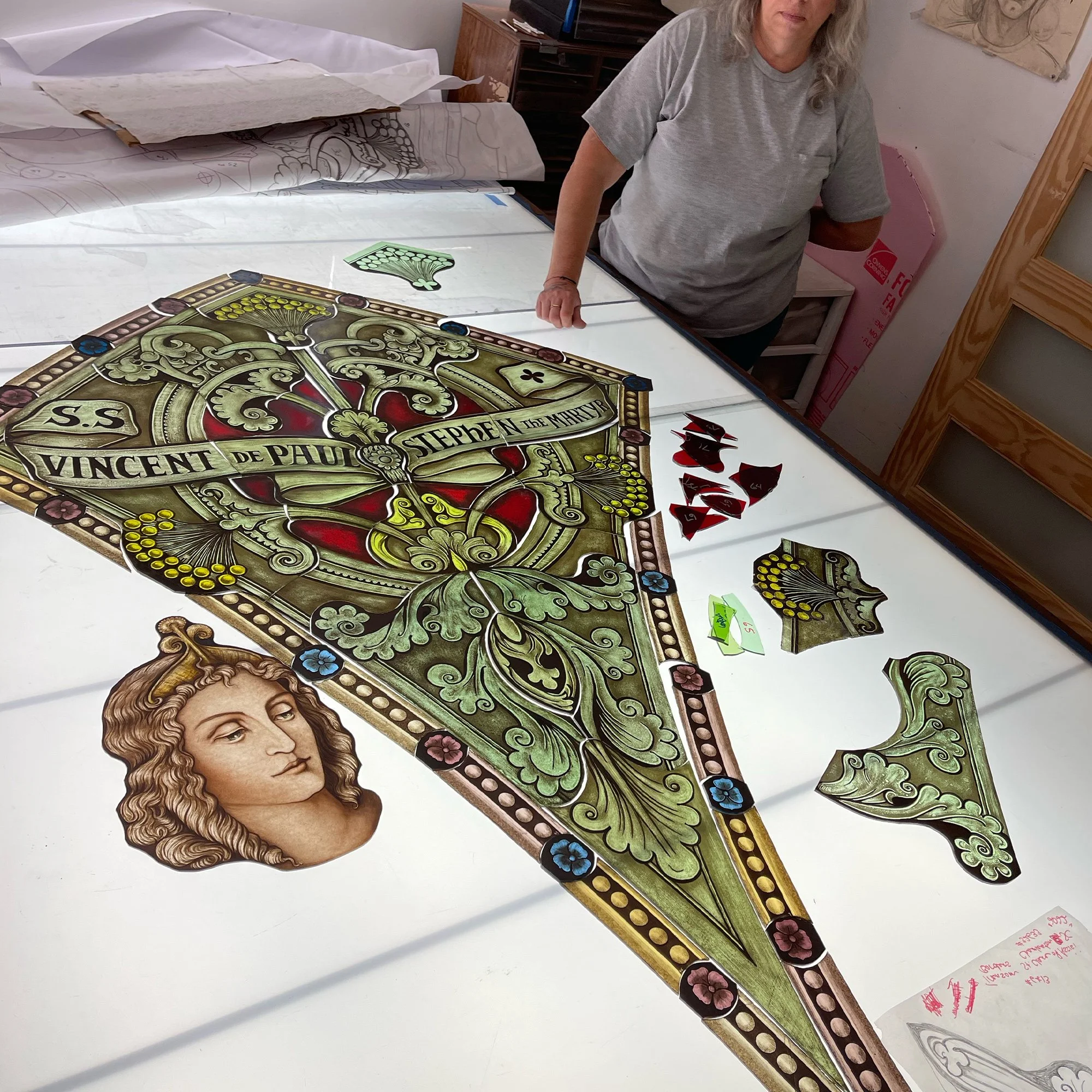 Custom Stained Glass In Progress Charleston, SC — Bovard Studio, Inc.
