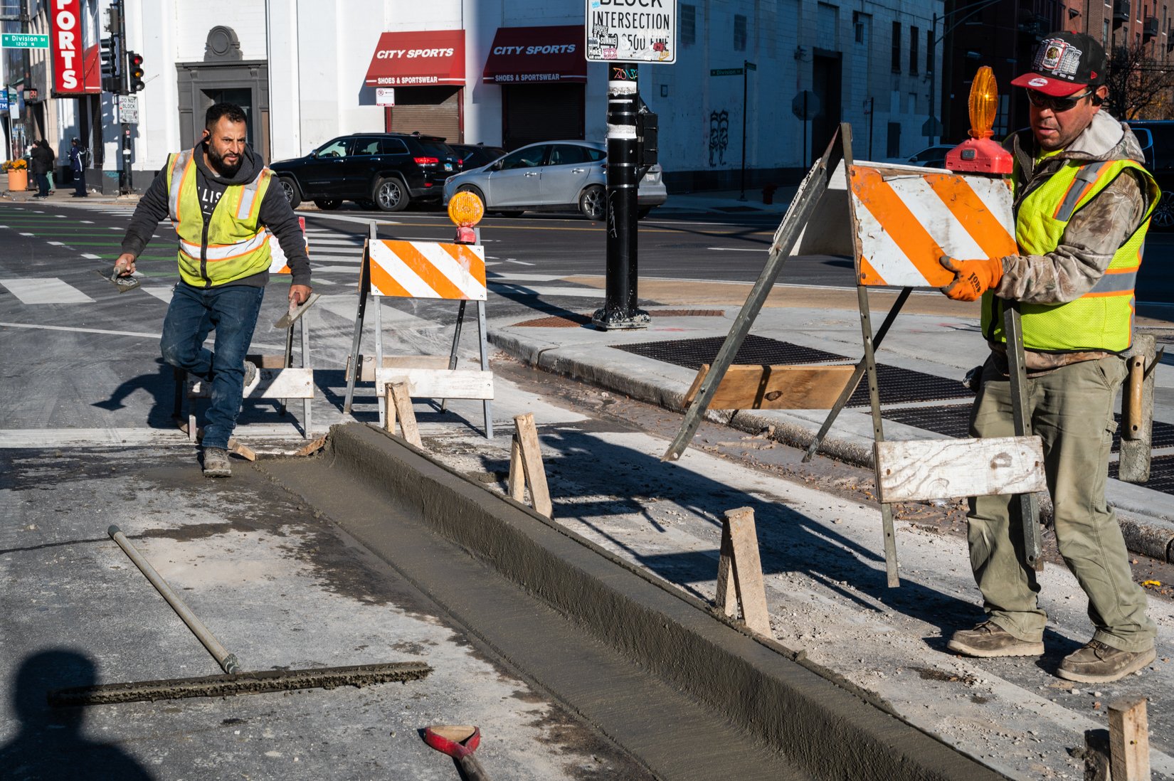  Construction along the Milwaukee Avenue bike lane at Division Street in West Town on Nov. 2, 2022. 