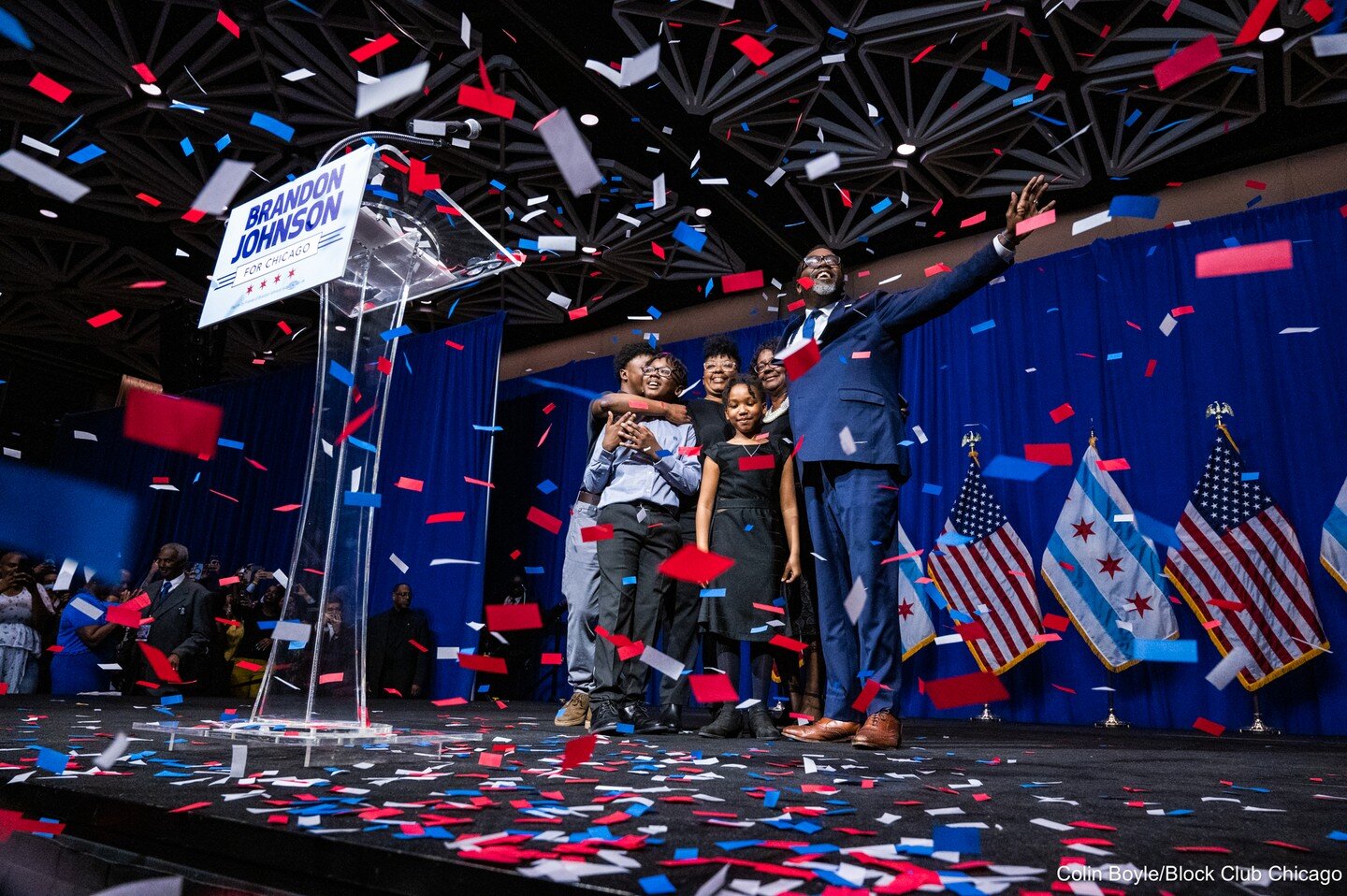 Chicago has elected itself a new mayor. Earning 51.42% of the votes counted tonight, Cook County Commissioner Brandon Johnson came from behind and defeated former CPS CEO Paul Vallas. The celebration at Johnson's election party was lively, and the em