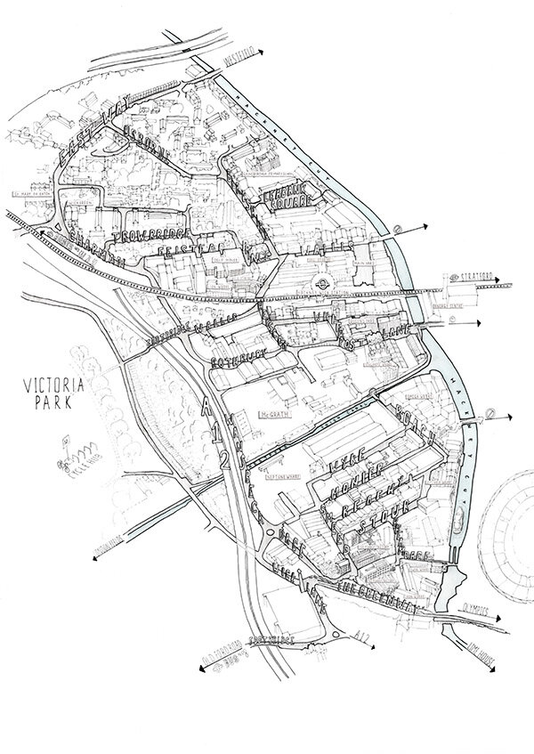 MAP OF HACKNEY WICK &amp; FISH ISLAND SIZE A1