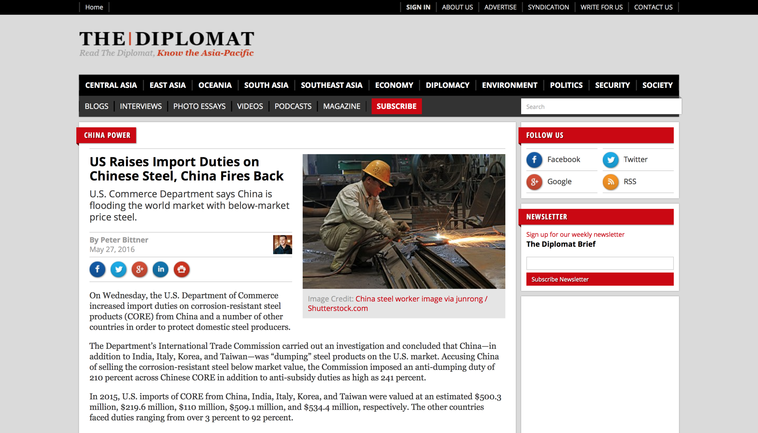 US Raises Import Duties on Chinese Steel, China Fires BackThe Diplomat
