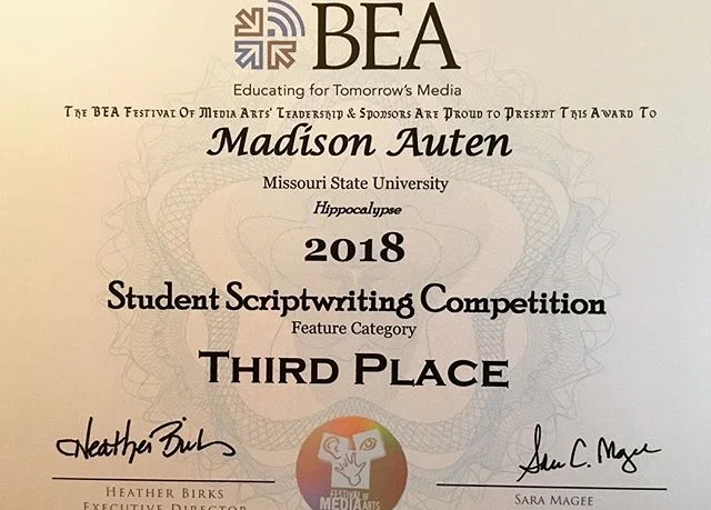 Does this certificate make me look official? Thankful to my professors for bringing this one back! 
#beafestivalofmediaarts #screenwriting #awards #featurefilm #thirdplace