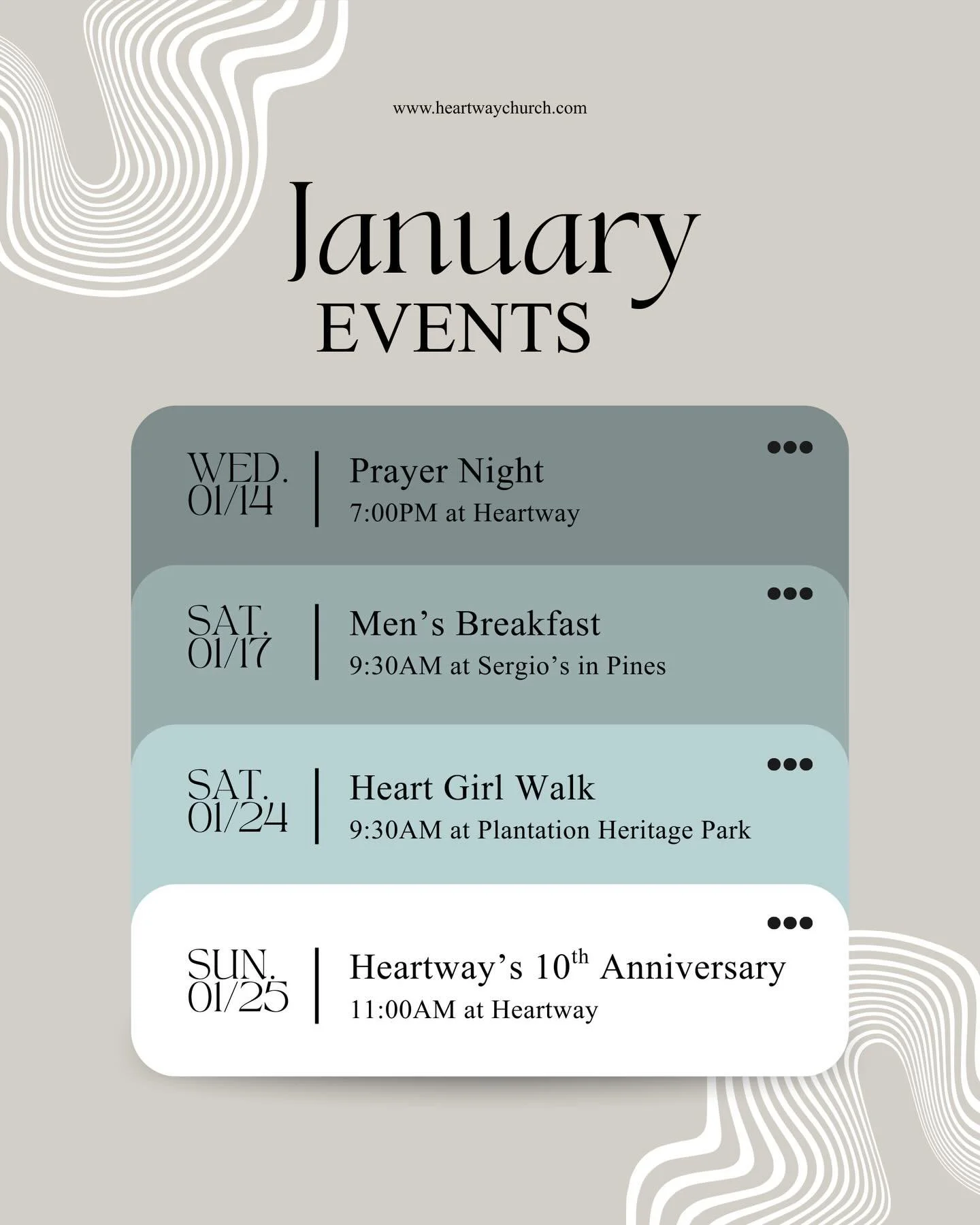 New year. Same faithful God.

January at Heartway is filled with opportunities to gather, worship, and build community.

Check out all our January events. We can&rsquo;t wait to welcome you!