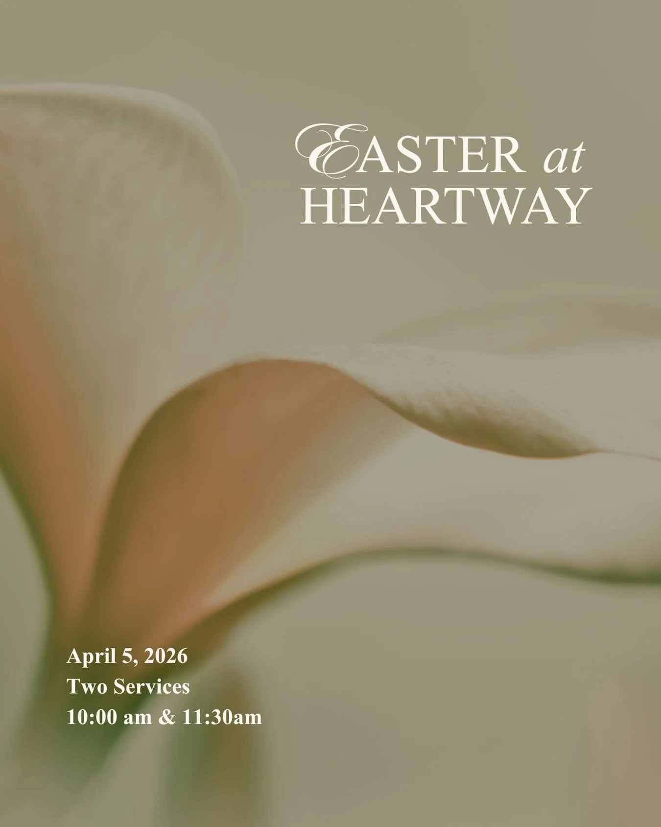 Easter is coming! 🤍🌅

Join us at Heartway as we celebrate the hope and new life of Easter Sunday.

We&rsquo;ll have two services, so grab a friend, bring the family, and come celebrate with us. We&rsquo;d love to see you there. 

10:00am &amp; 11:3