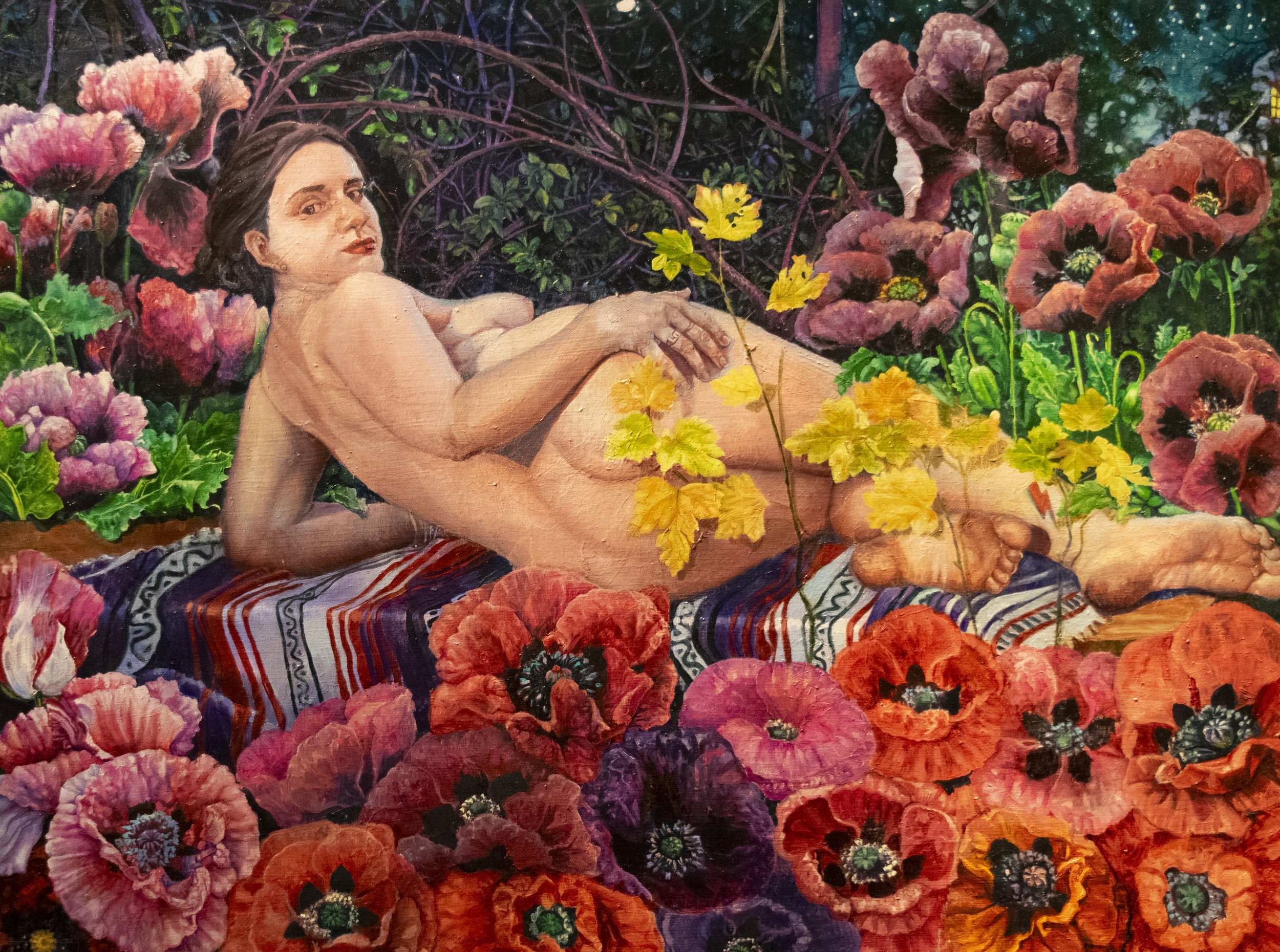Moonbather (Nymph with a Strong Back), 2022, oil on panel, 48" x 36"