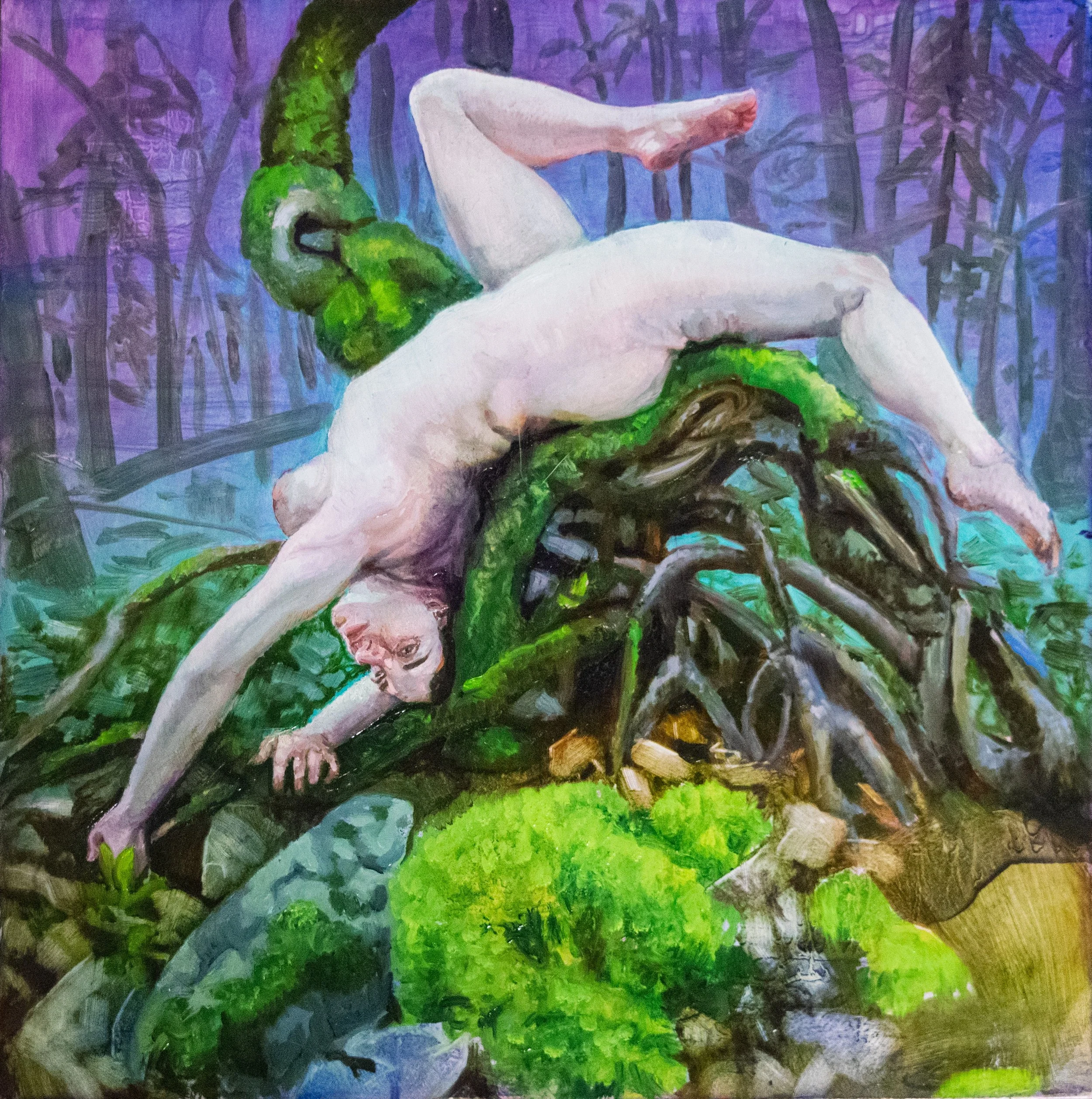 Sheela-Na-Gig (you exhibitionist), 2024, oil on panel, 12" x 12"