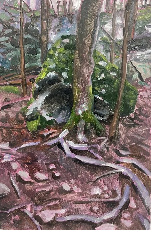 Forest Study #1 (search), 2024, oil on cradled hardboard panel, 4" x 6"