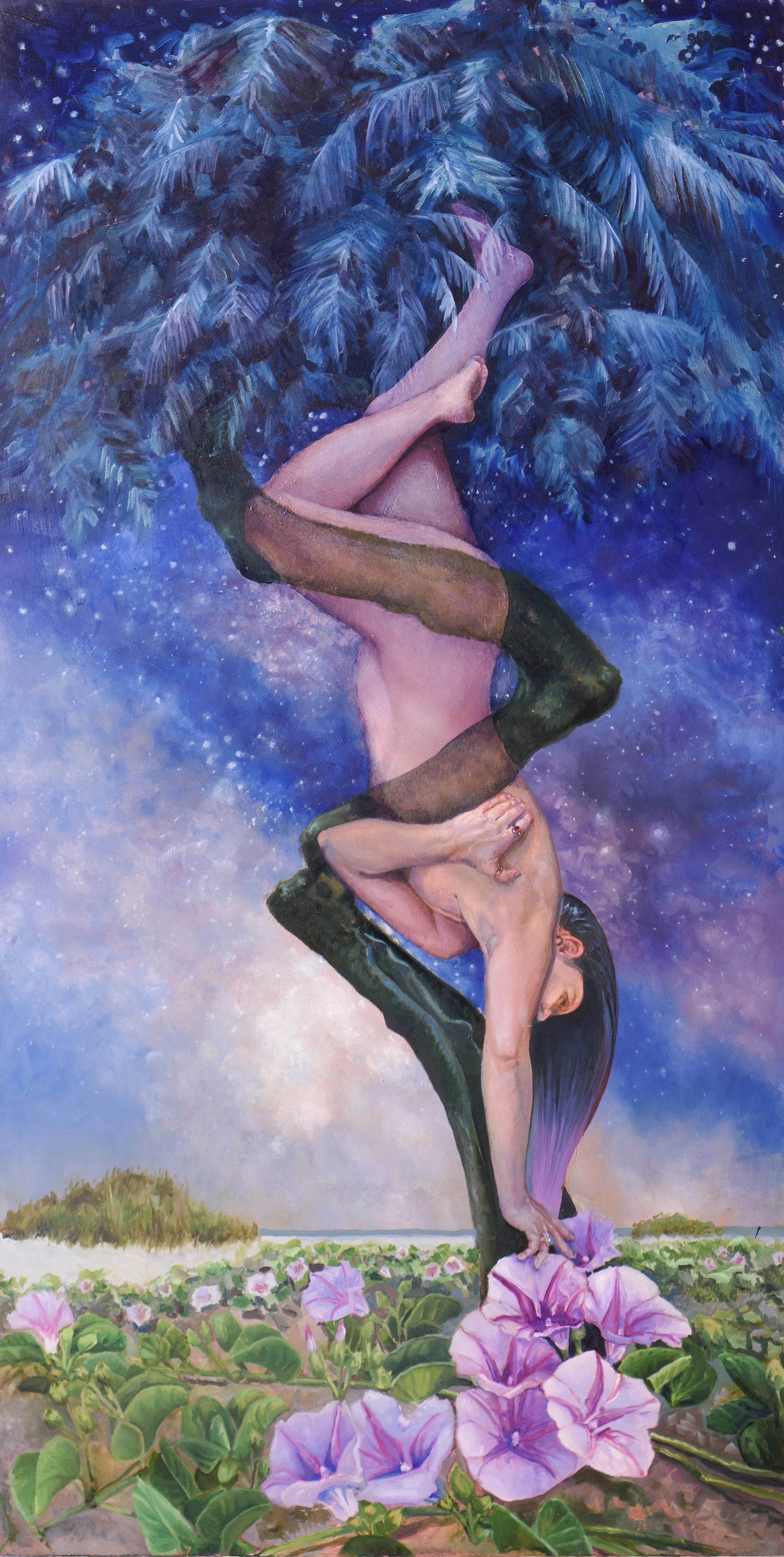 Forest Diver, 2023, oil on canvas, 24" x 48" 