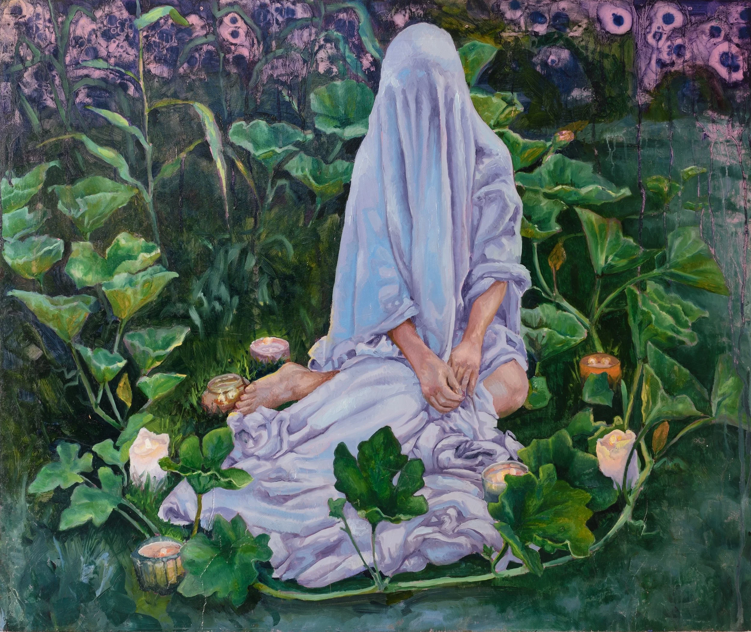 Squash Circle Seance, 2023, oil on cradled wood panel, 36" x 30"